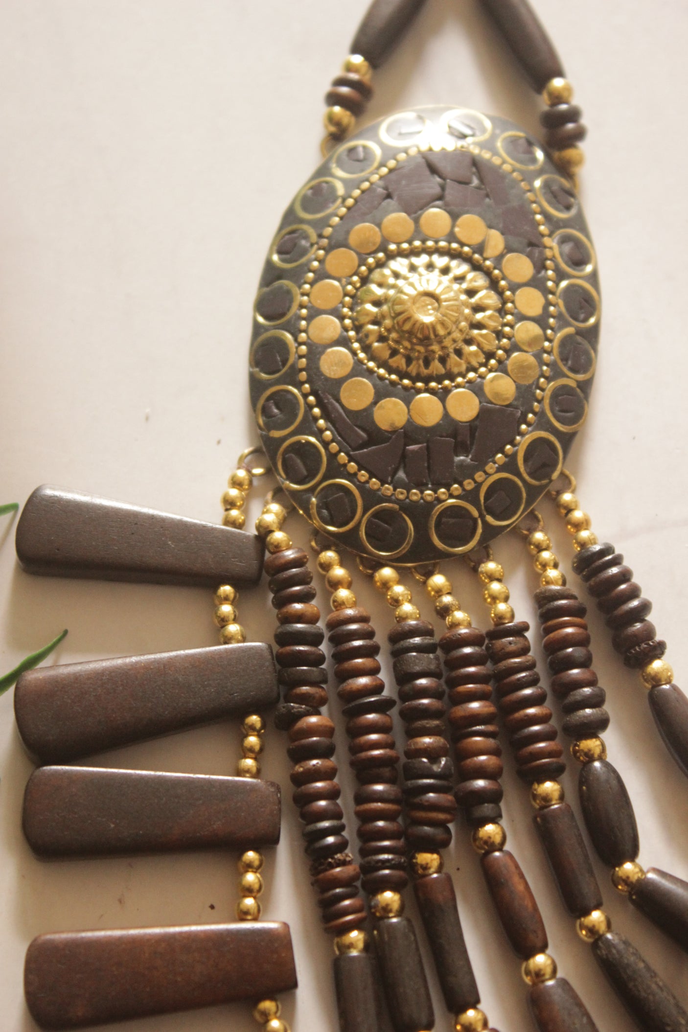 Brown and Gold Bone Beads Handcrafted Multi-Layer African Tribal Necklace