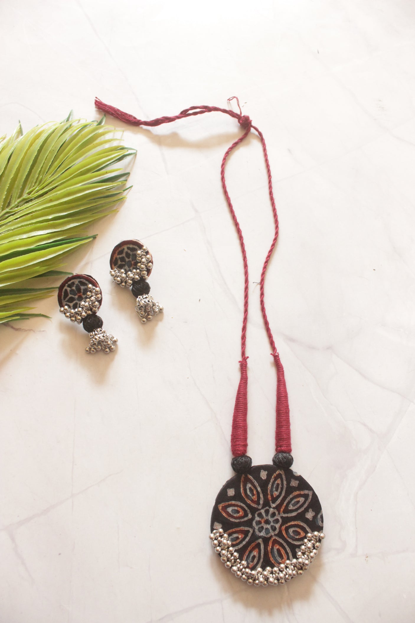 Block Printed Fabric Handmade Necklace Set