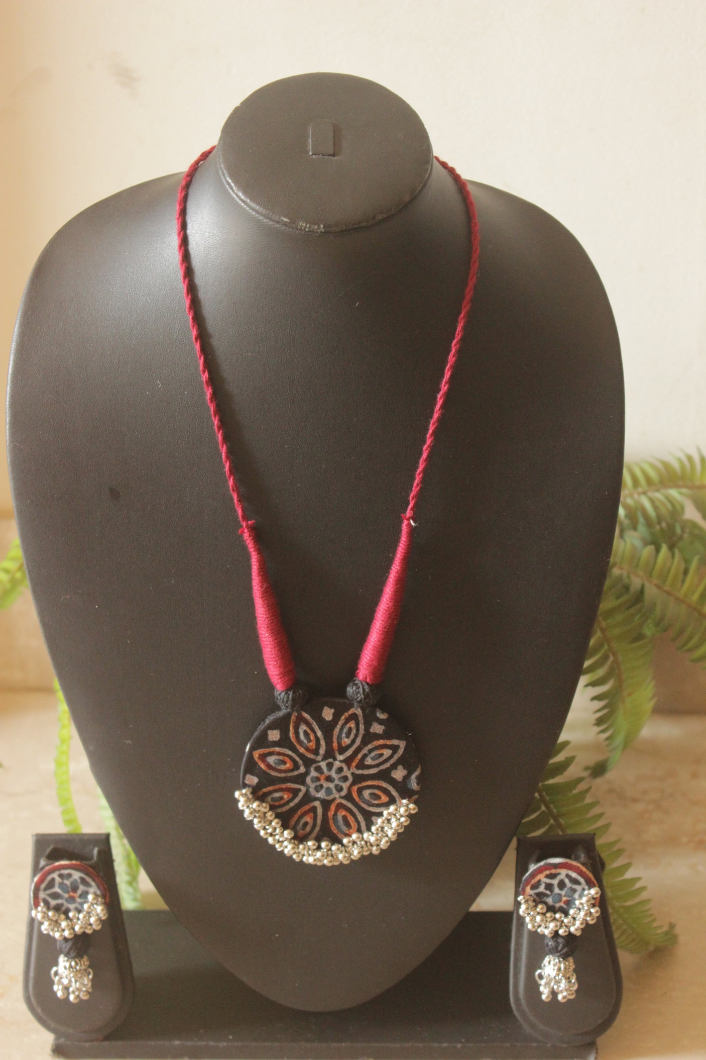 Block Printed Fabric Handmade Necklace Set