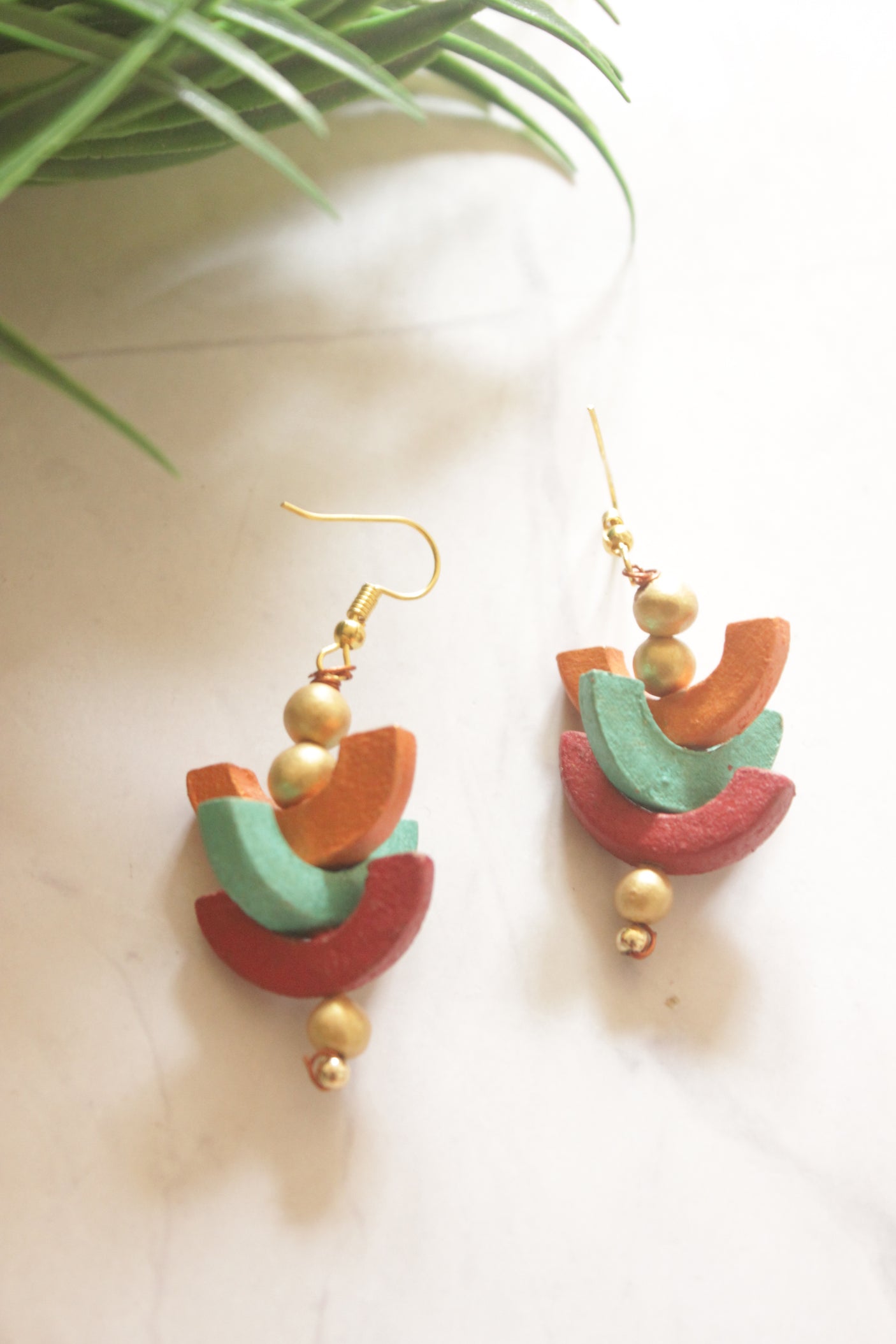 Vibrant Multi-Color Arcs Hand Painted Terracotta Clay Necklace Set