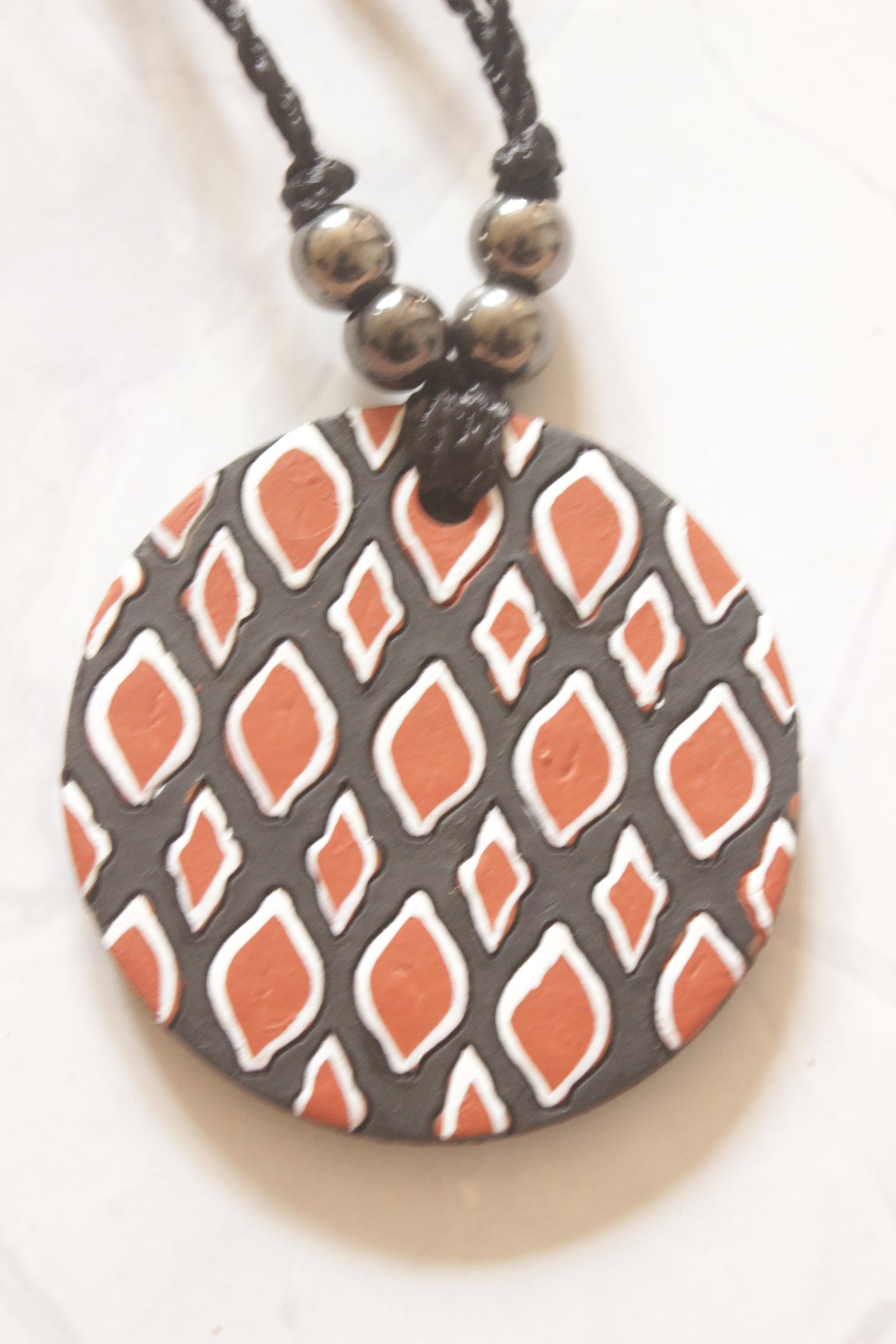Earthy Hand Painted Terracotta Clay Pendant Necklace Set