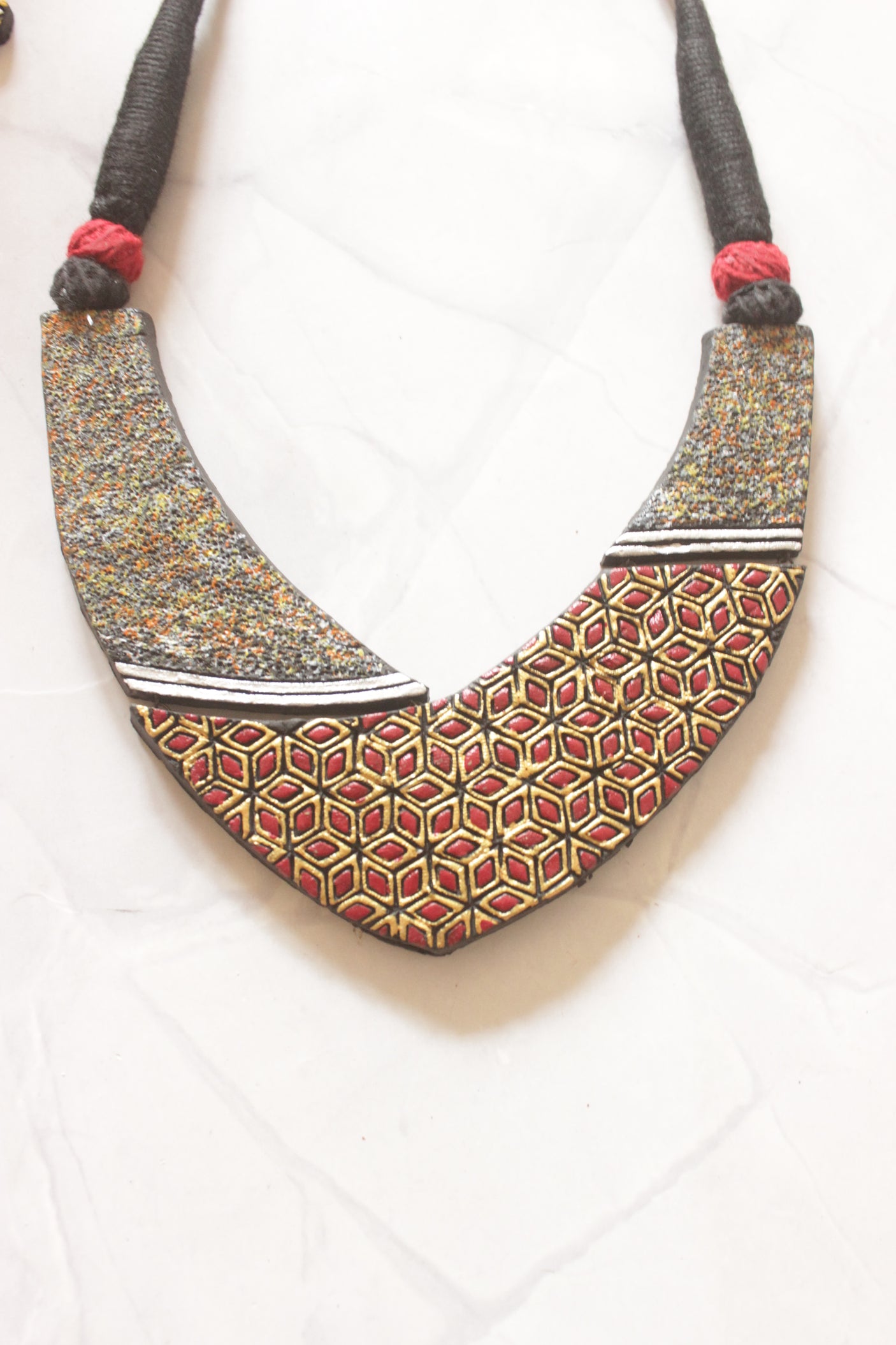 Rajwada Geometric Handcrafted Terracotta Clay Necklace Set