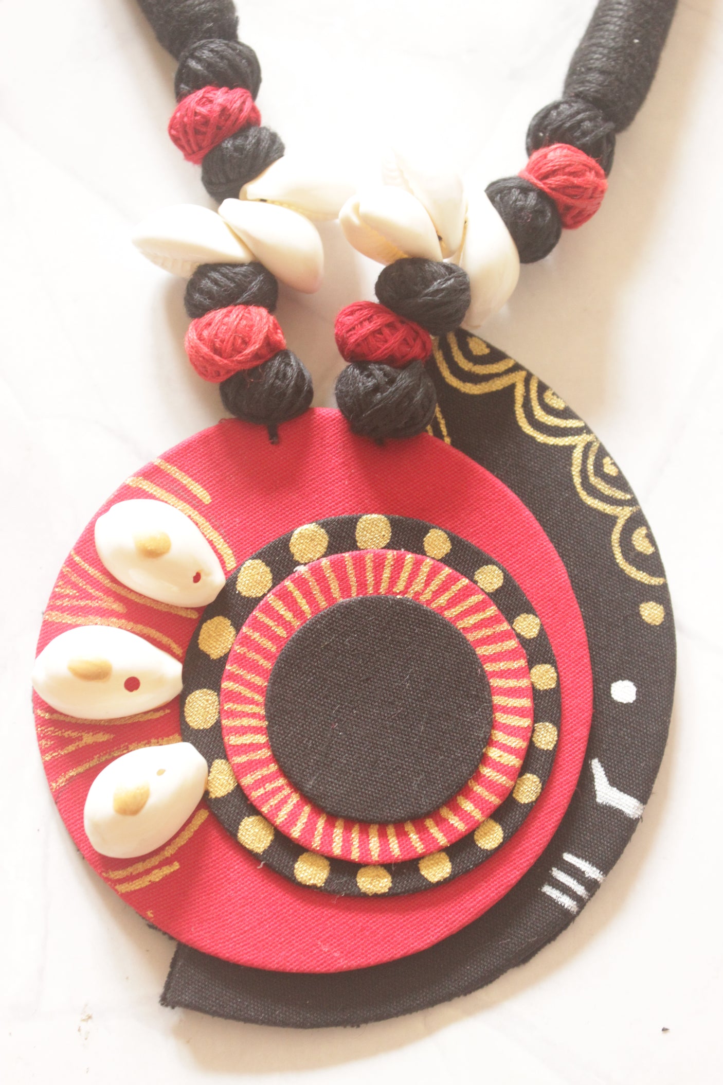 Black Sun Tribal Hand Painted Fabric Necklace Set