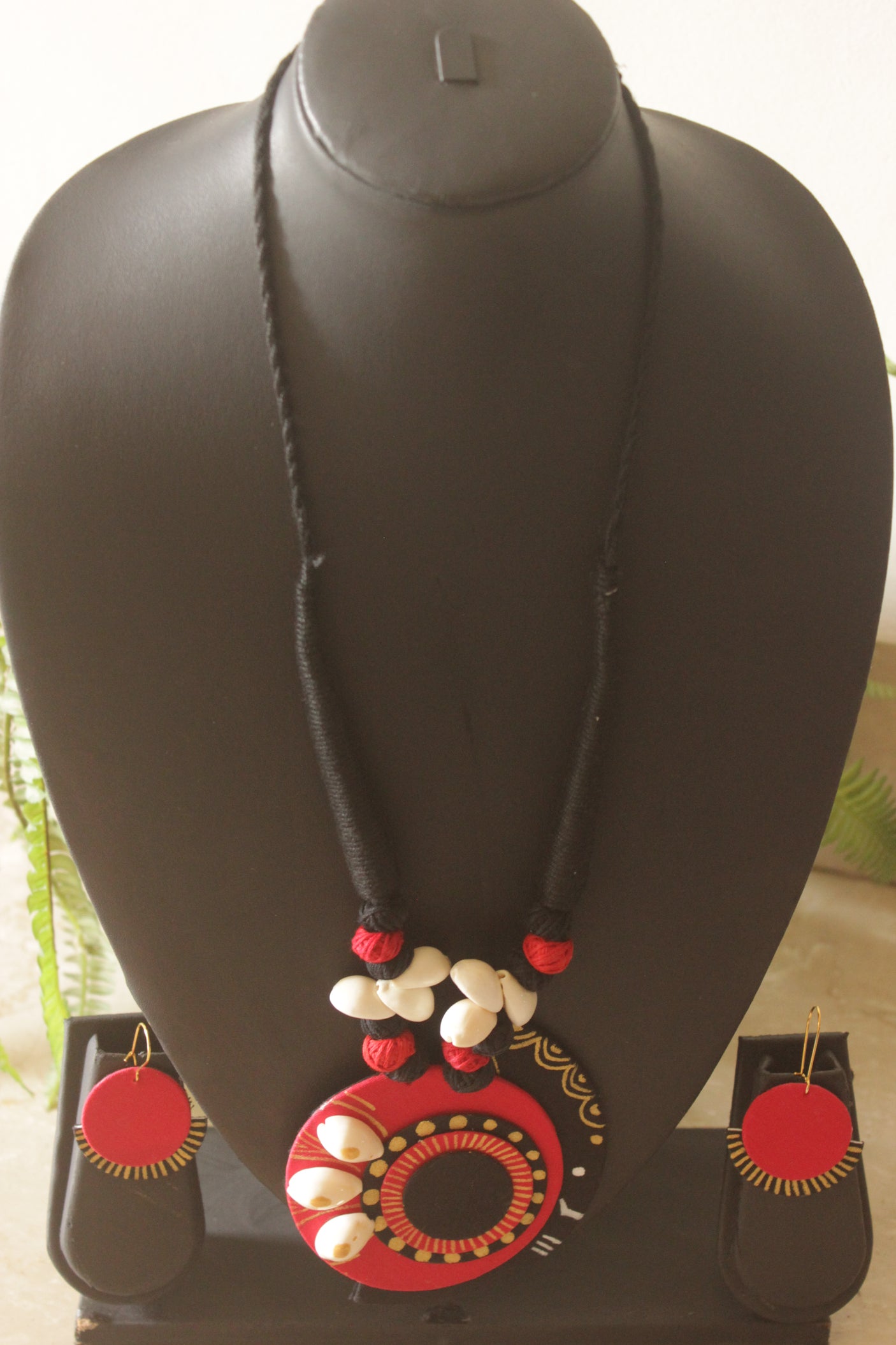 Black Sun Tribal Hand Painted Fabric Necklace Set