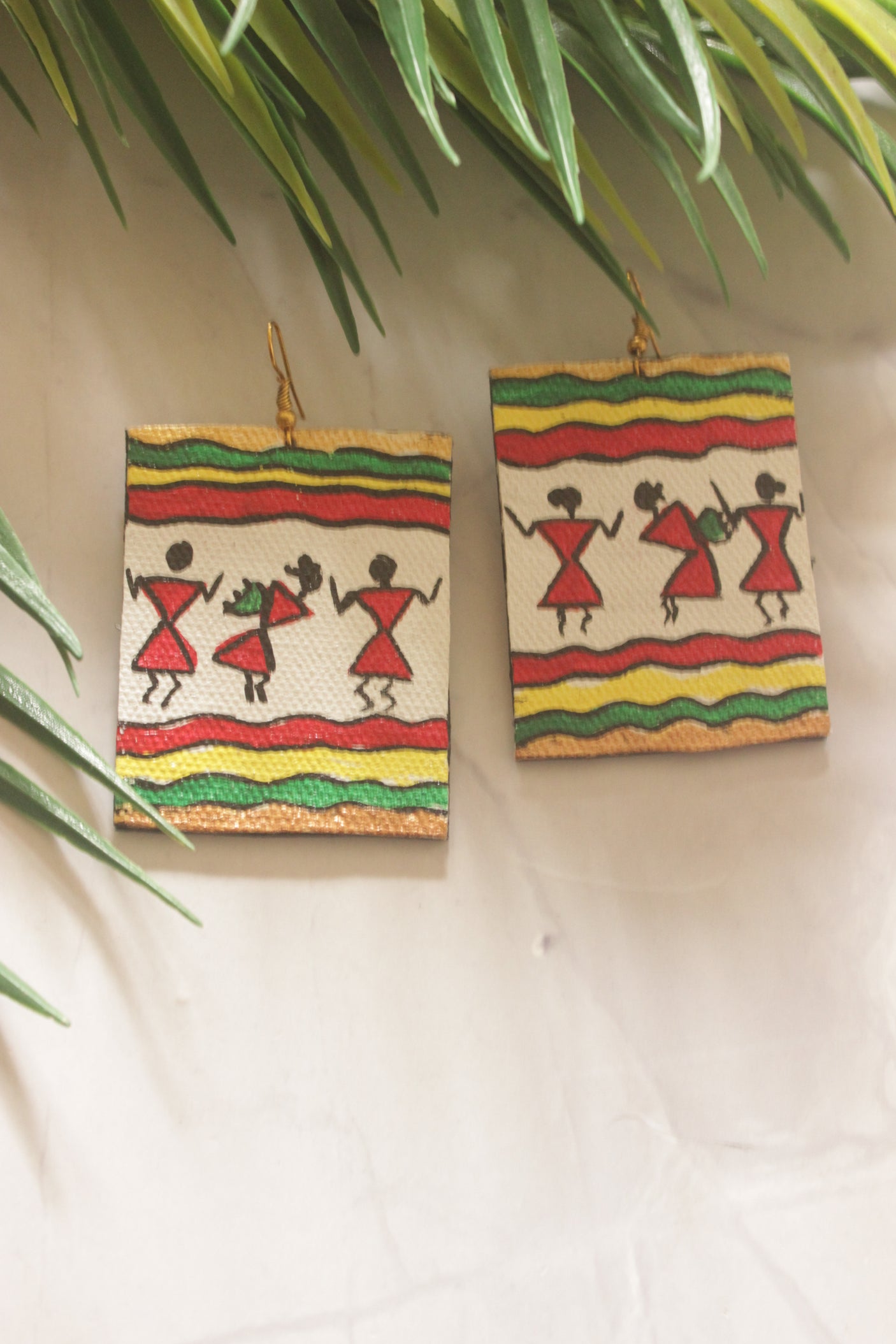 Warli Art Vibrant Hand Painted Fabric Earrings