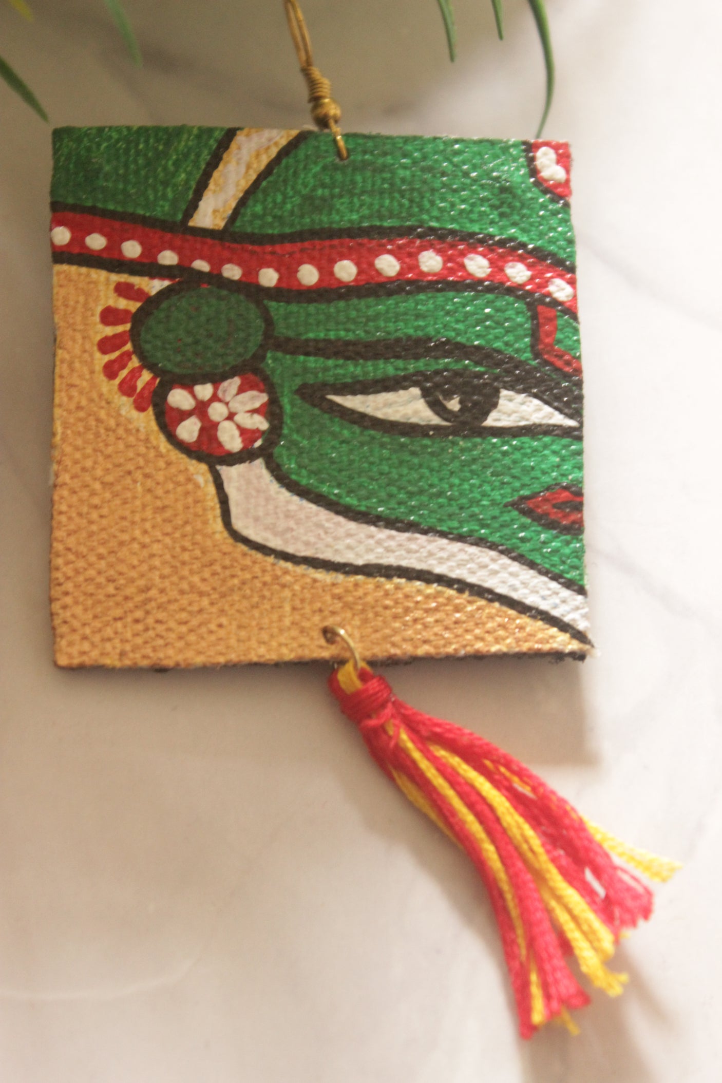 Kathakali Eye Hand-Painted Square Fabric Earrings