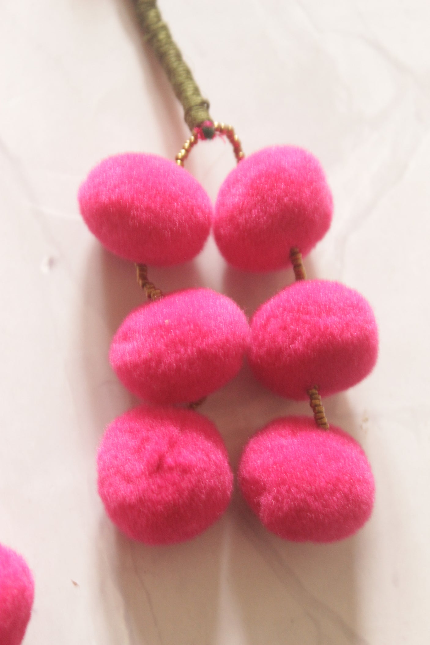 Hand-Crafted Hot Pink Pom Pom Parandi with Two-Tone Braided Rope