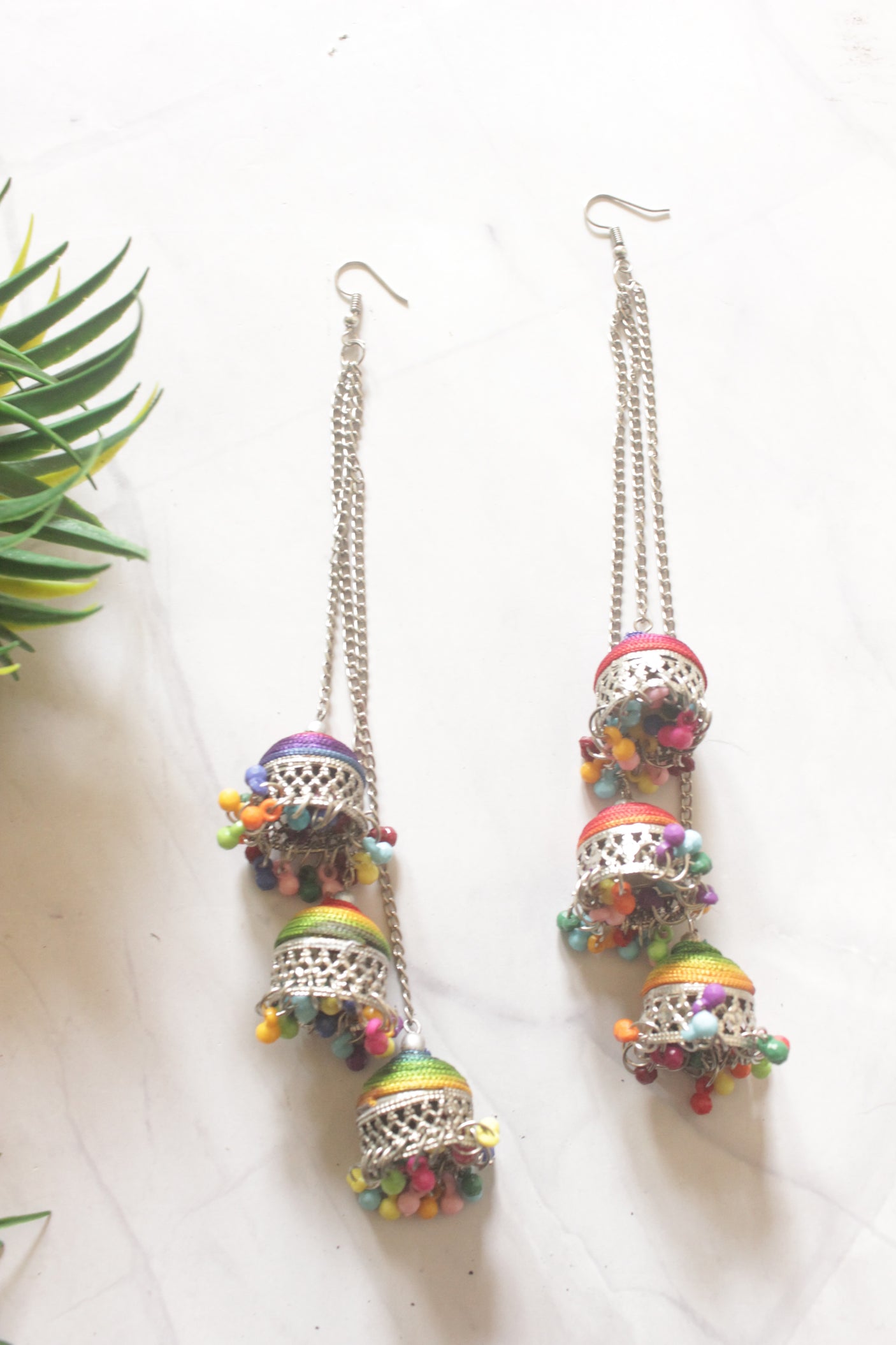 3 Chain Strings with Jhumka Long Earrings