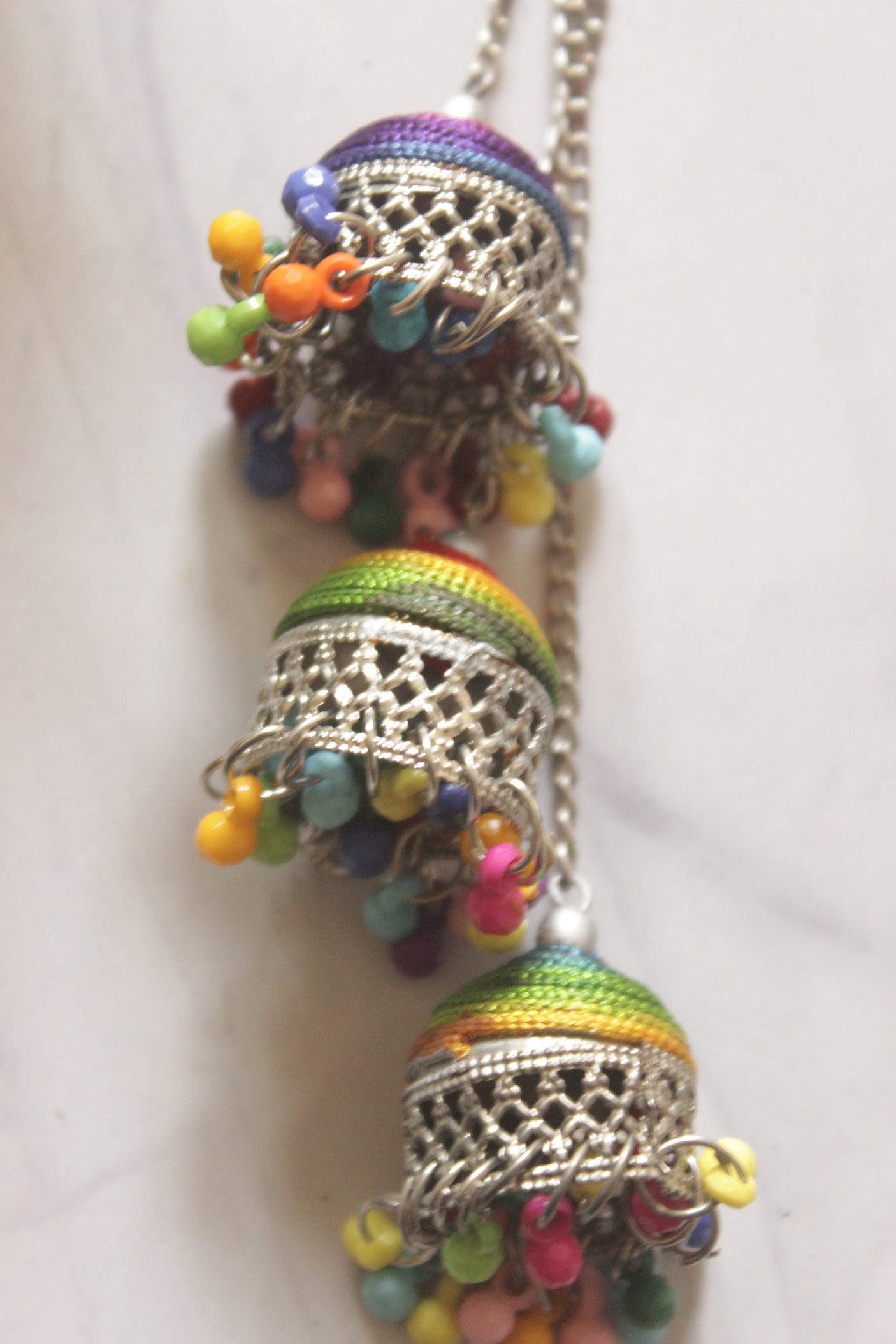 3 Chain Strings with Jhumka Long Earrings