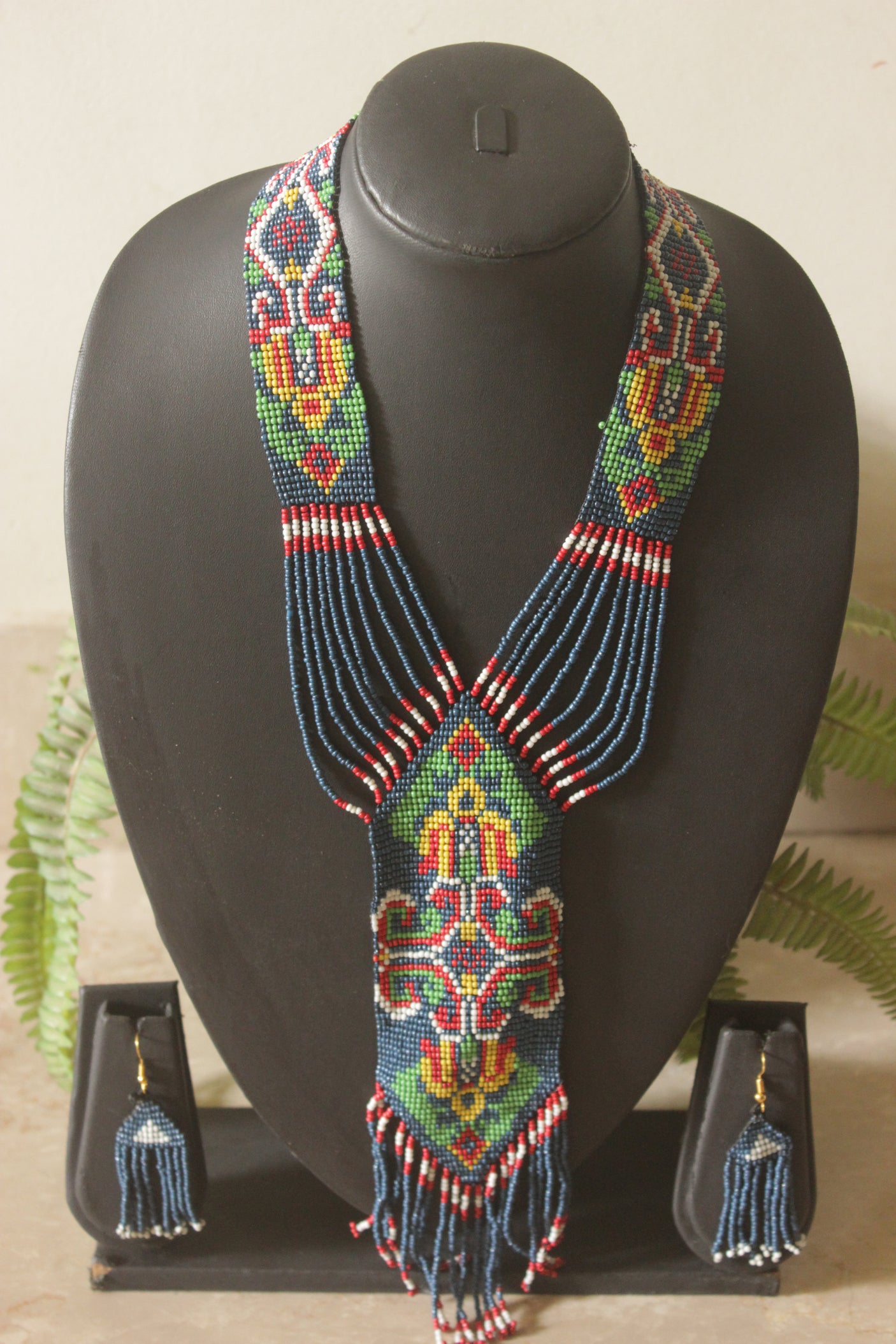 Multi-Color Hand Beaded Long Necklace Set