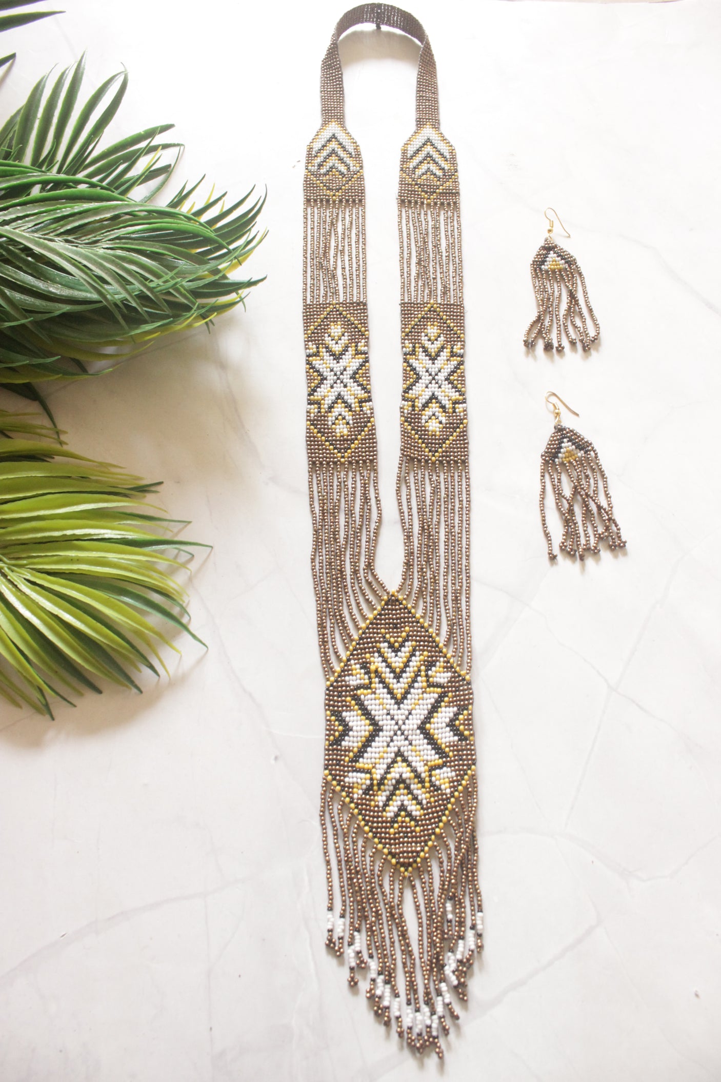 Bronze Hand Beaded Long Necklace Set
