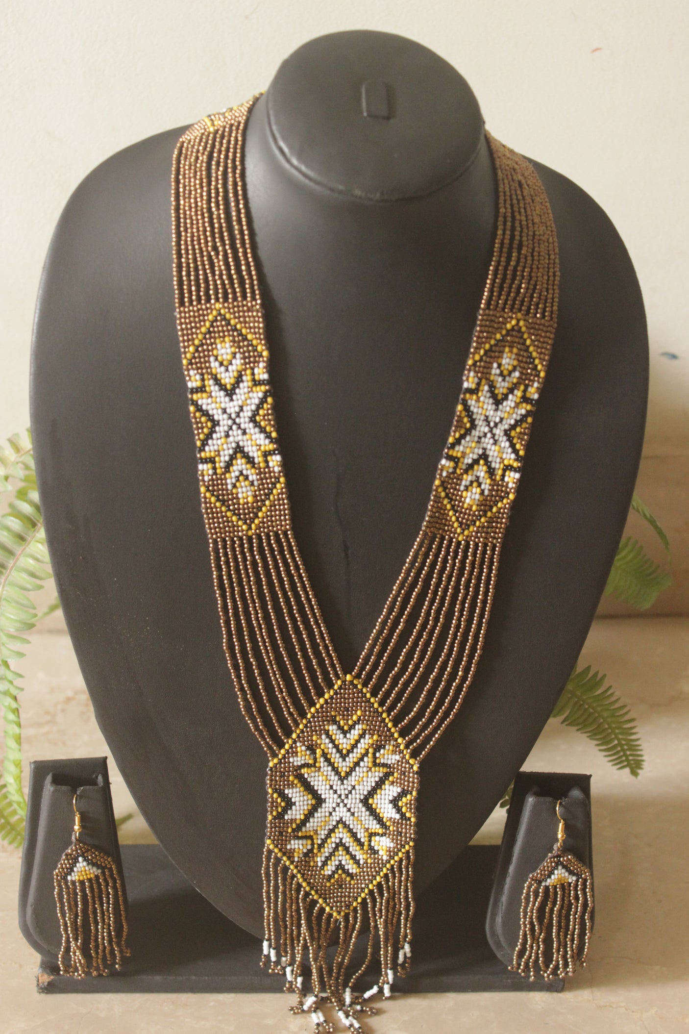 Bronze Hand Beaded Long Necklace Set