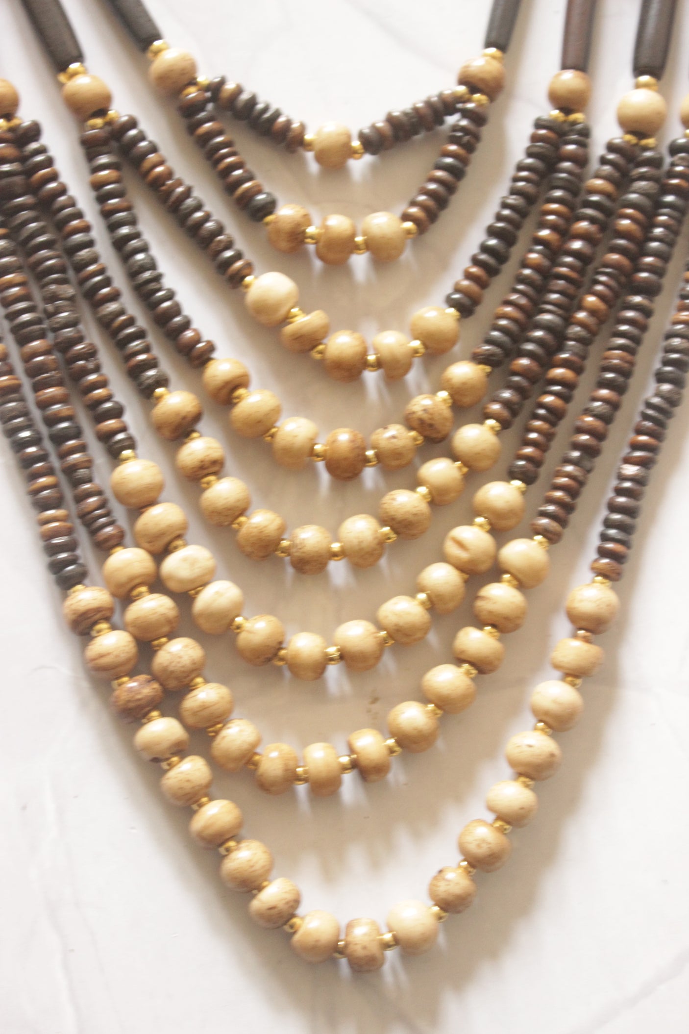 Beige and Brown Bone Beads Statement Necklace with Elephant Motifs