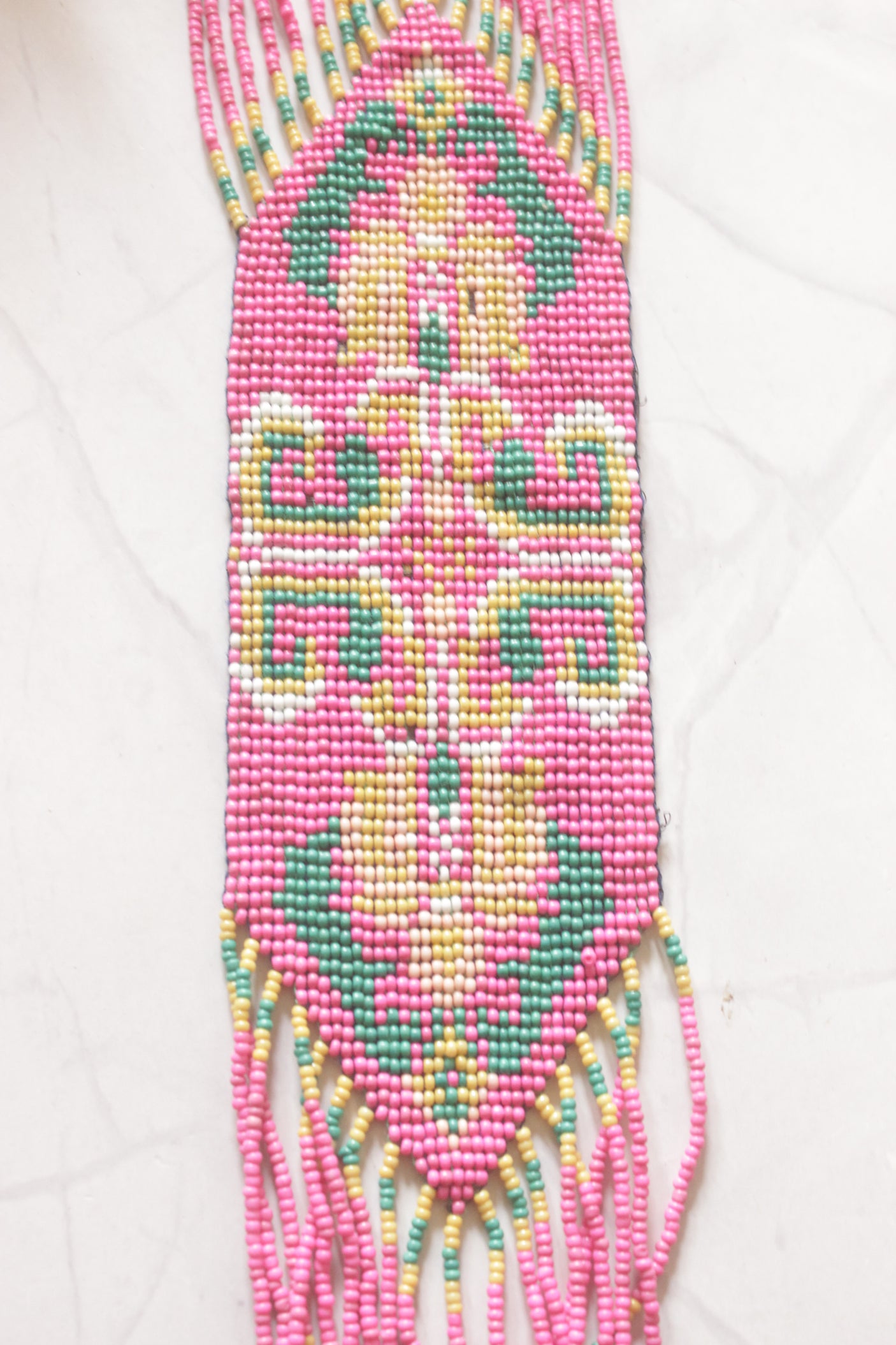Pink and Multi-Color Hand Beaded Long Necklace Set