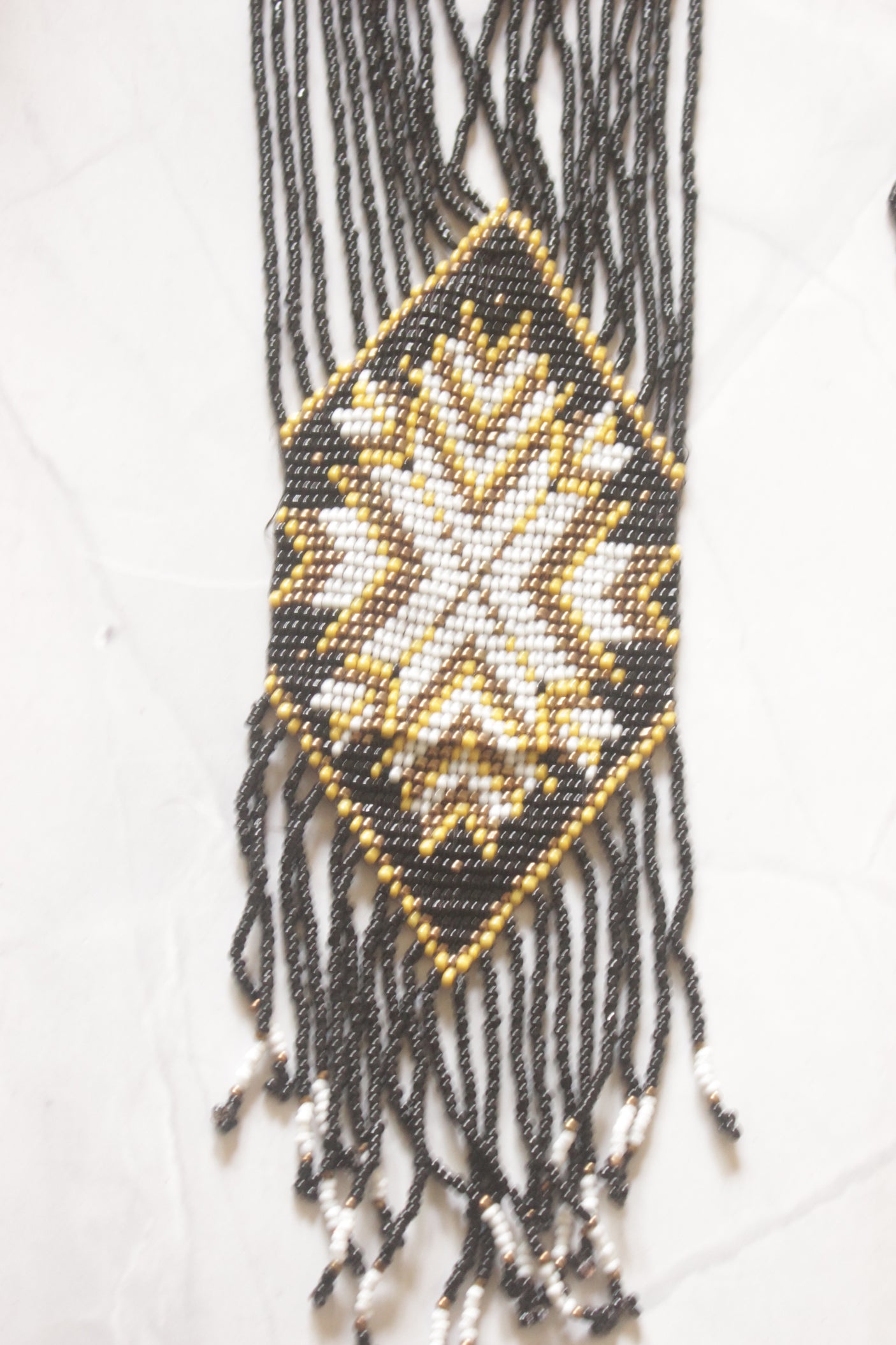 Black and Multi-Color Hand Beaded Long Necklace Set