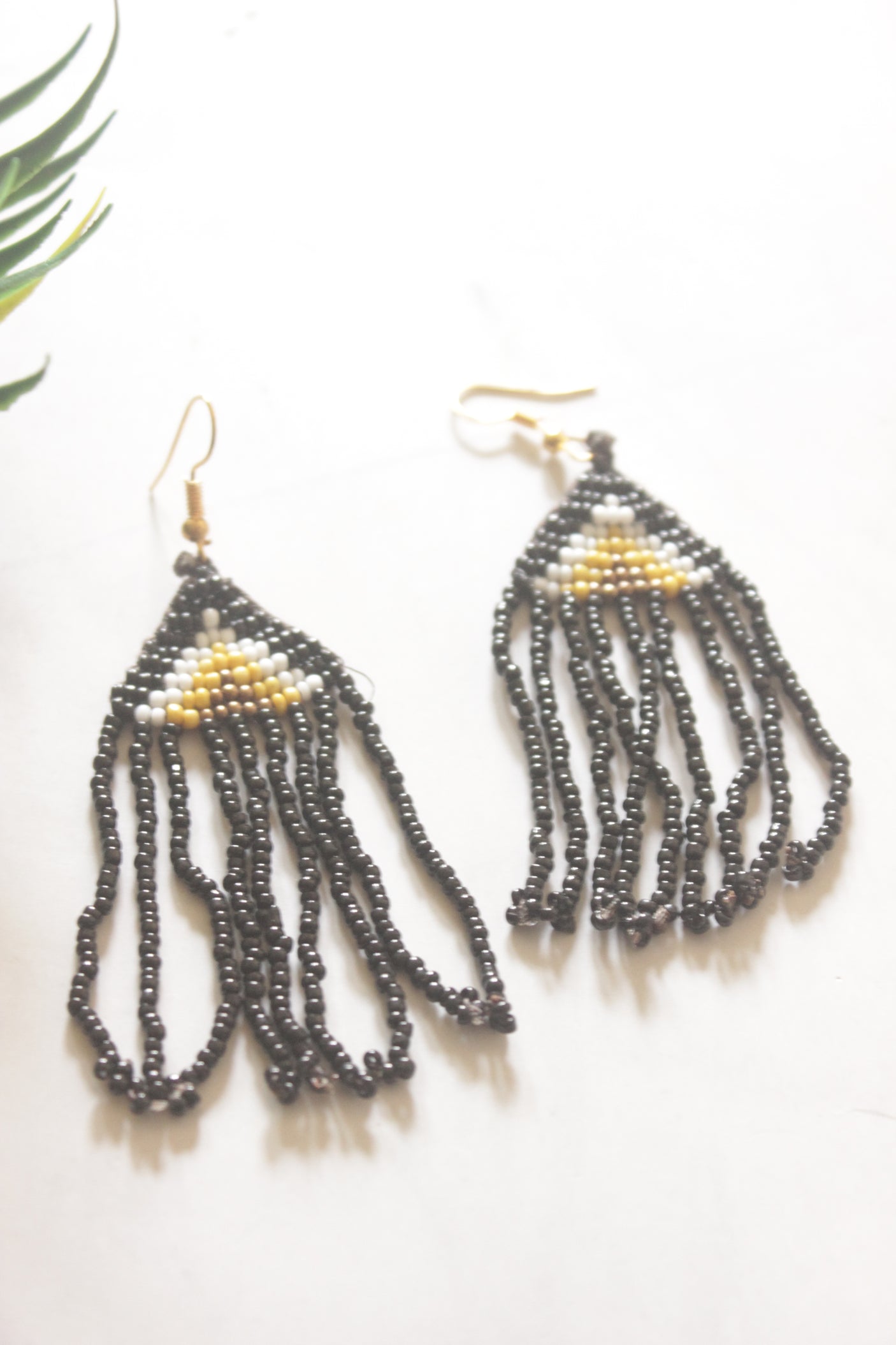 Black and Multi-Color Hand Beaded Long Necklace Set