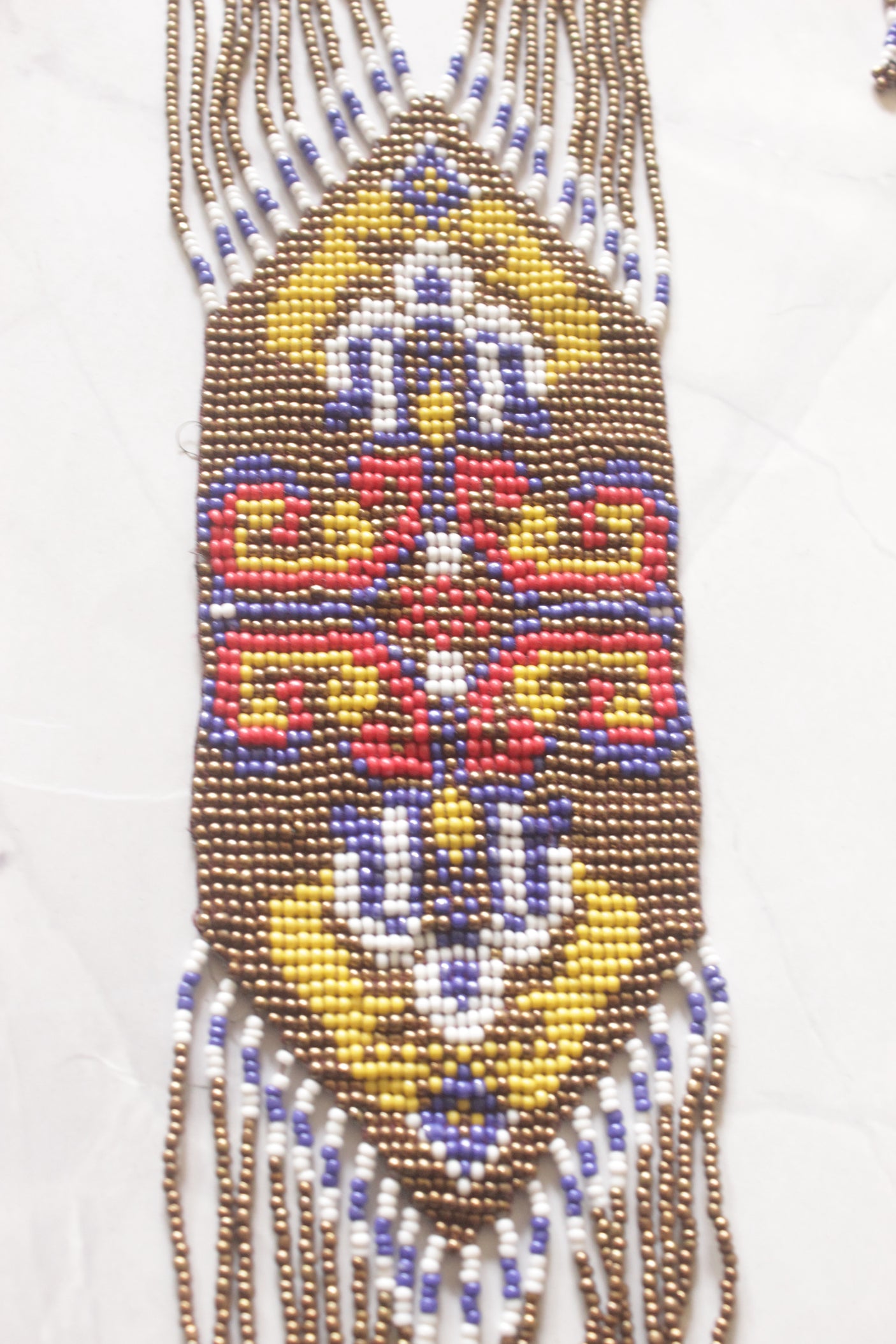 Bronze and Multi-Color Hand Beaded Long Necklace Set