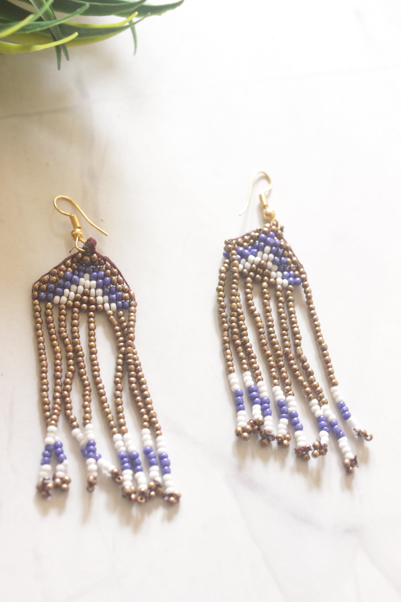 Bronze and Multi-Color Hand Beaded Long Necklace Set