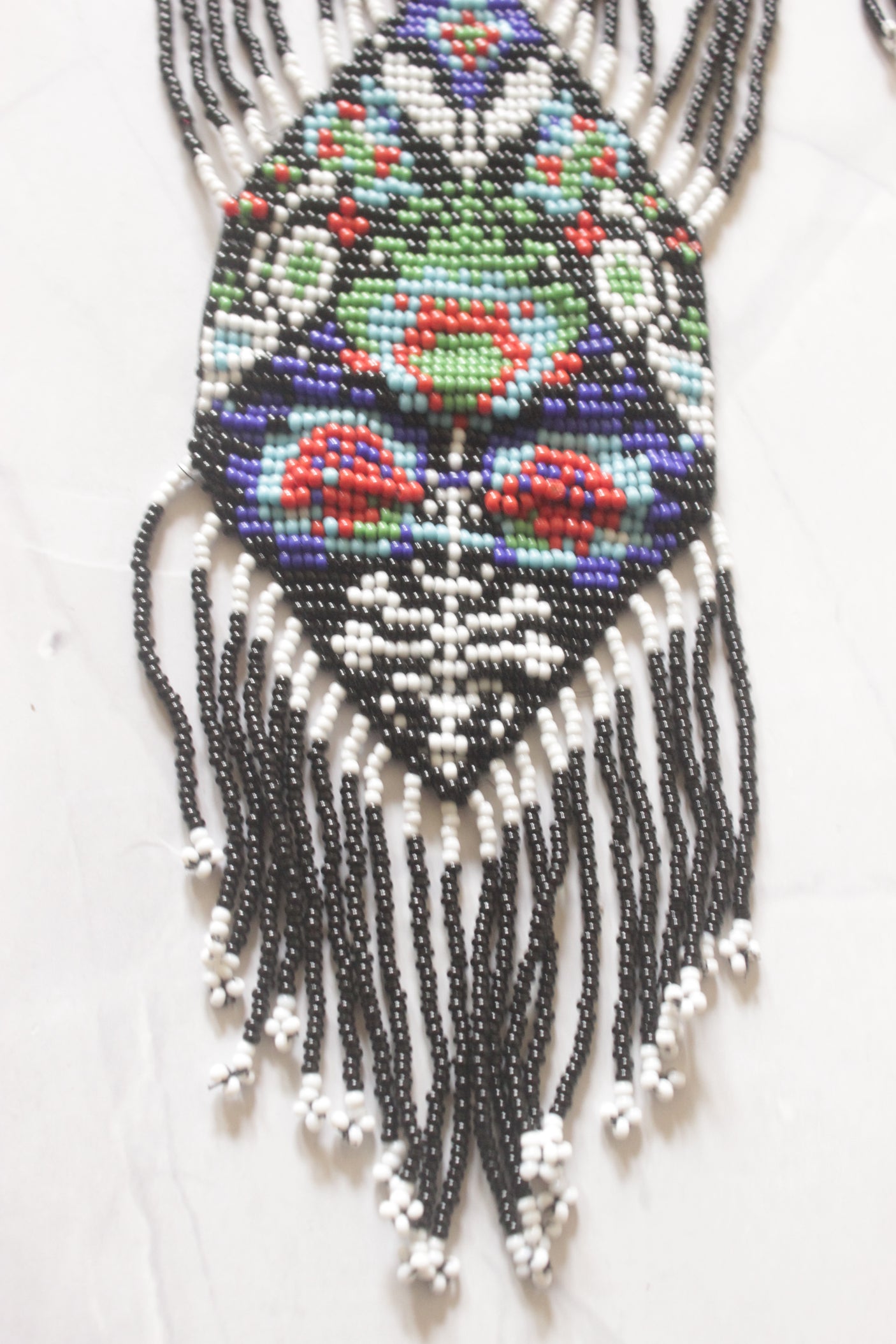 Black and Multi-Color Hand Beaded Long Necklace Set