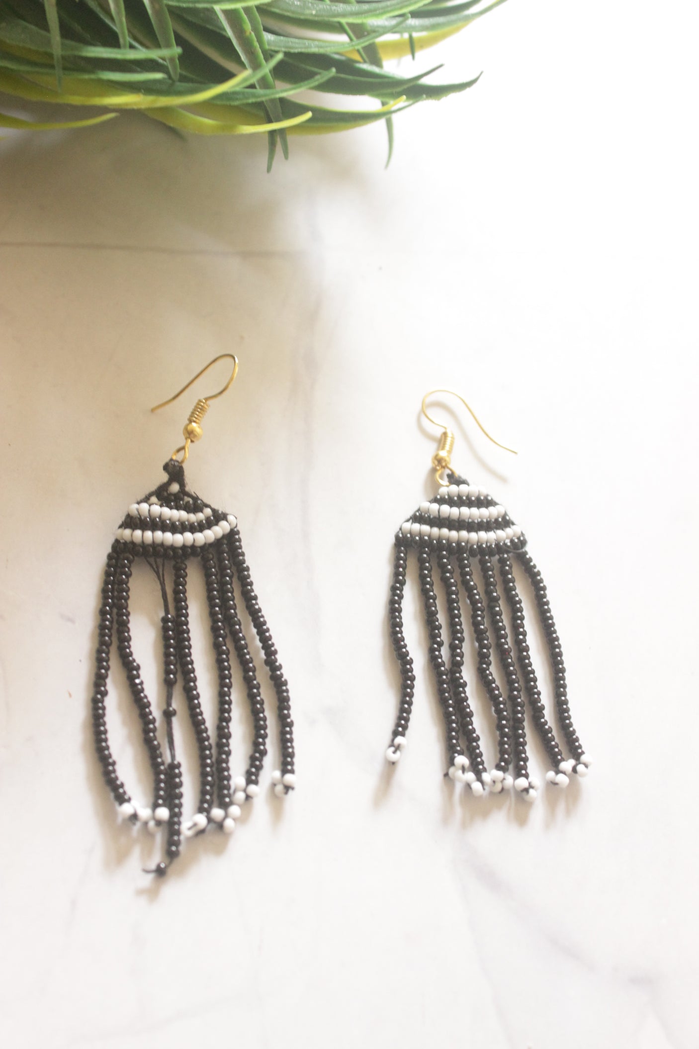 Black and Multi-Color Hand Beaded Long Necklace Set