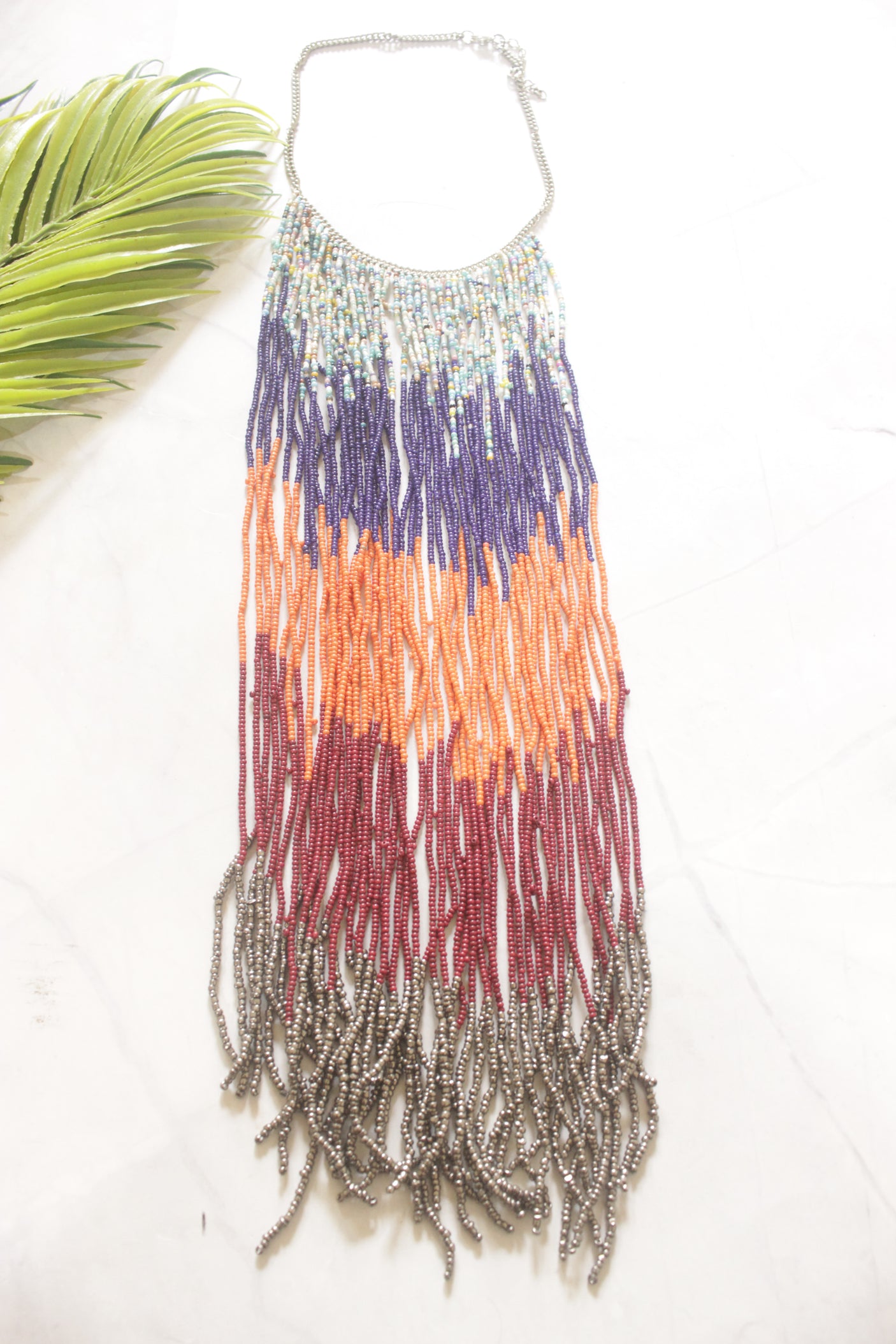 Sunset Ombre Multi-Strand Beaded Waterfall Necklace