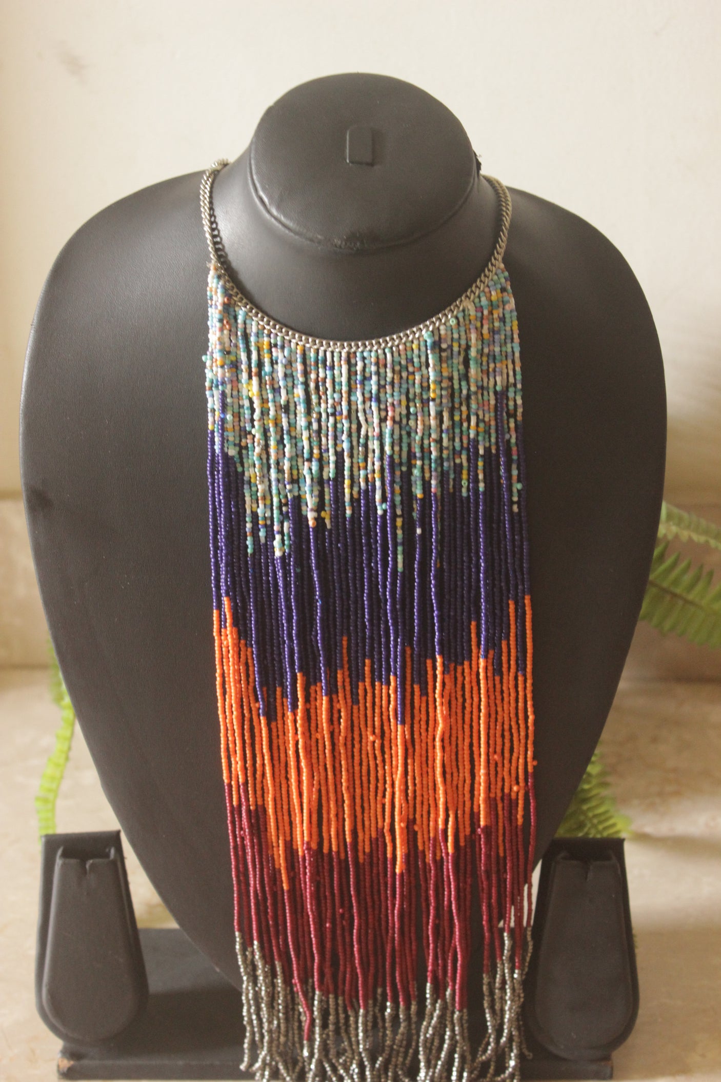 Sunset Ombre Multi-Strand Beaded Waterfall Necklace
