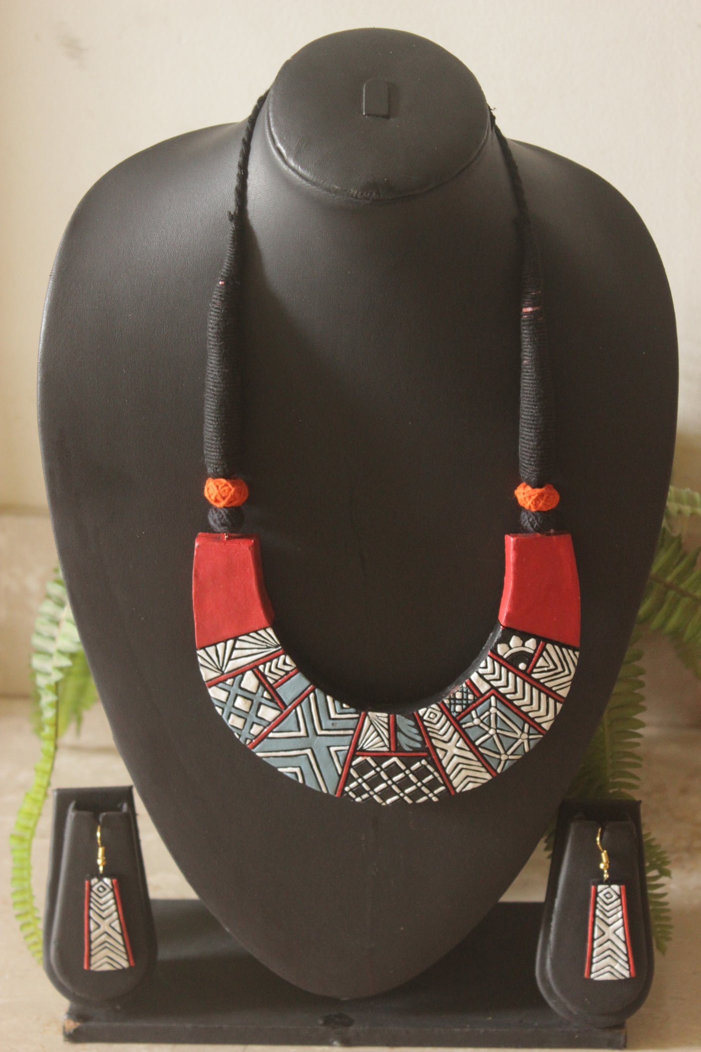 Aztec Geometric Terracotta Handmade Choker Necklace Set