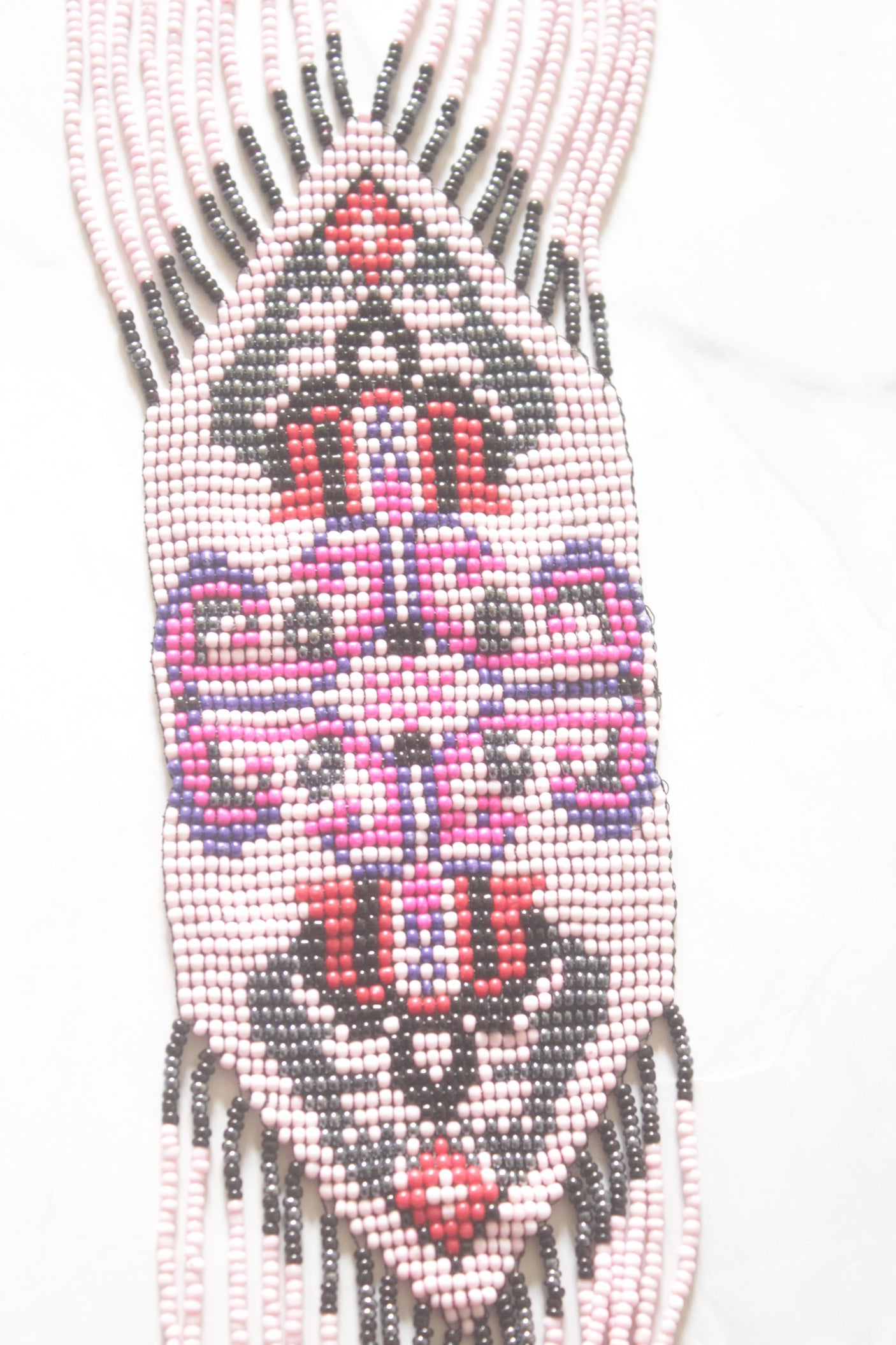 Soft Pink and Multi-Color Hand Beaded Long Necklace Set