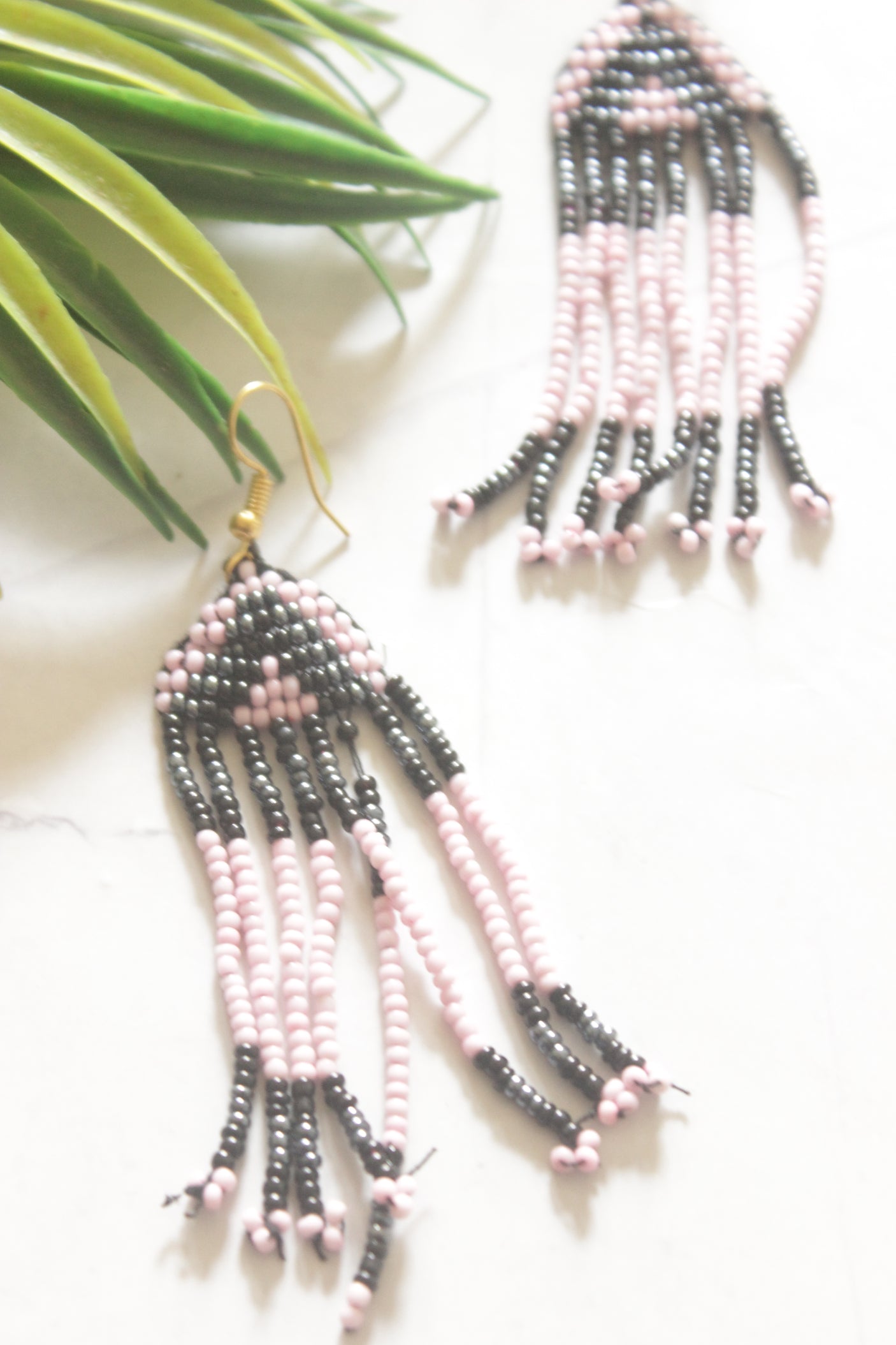 Soft Pink and Multi-Color Hand Beaded Long Necklace Set