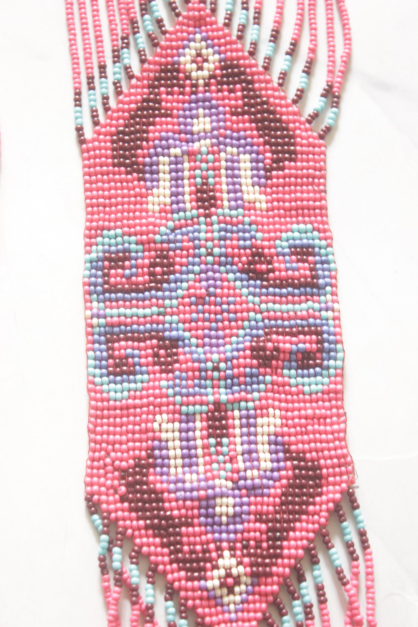 Pink and Blue Hand Beaded Long Necklace Set