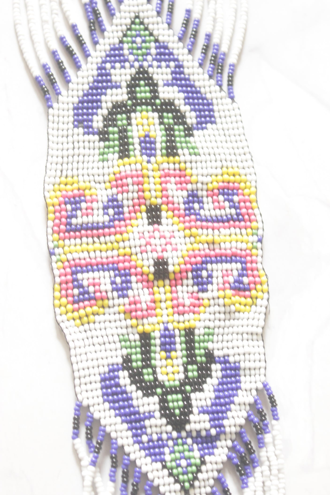 White and Multi-Color Hand Beaded Long Necklace Set