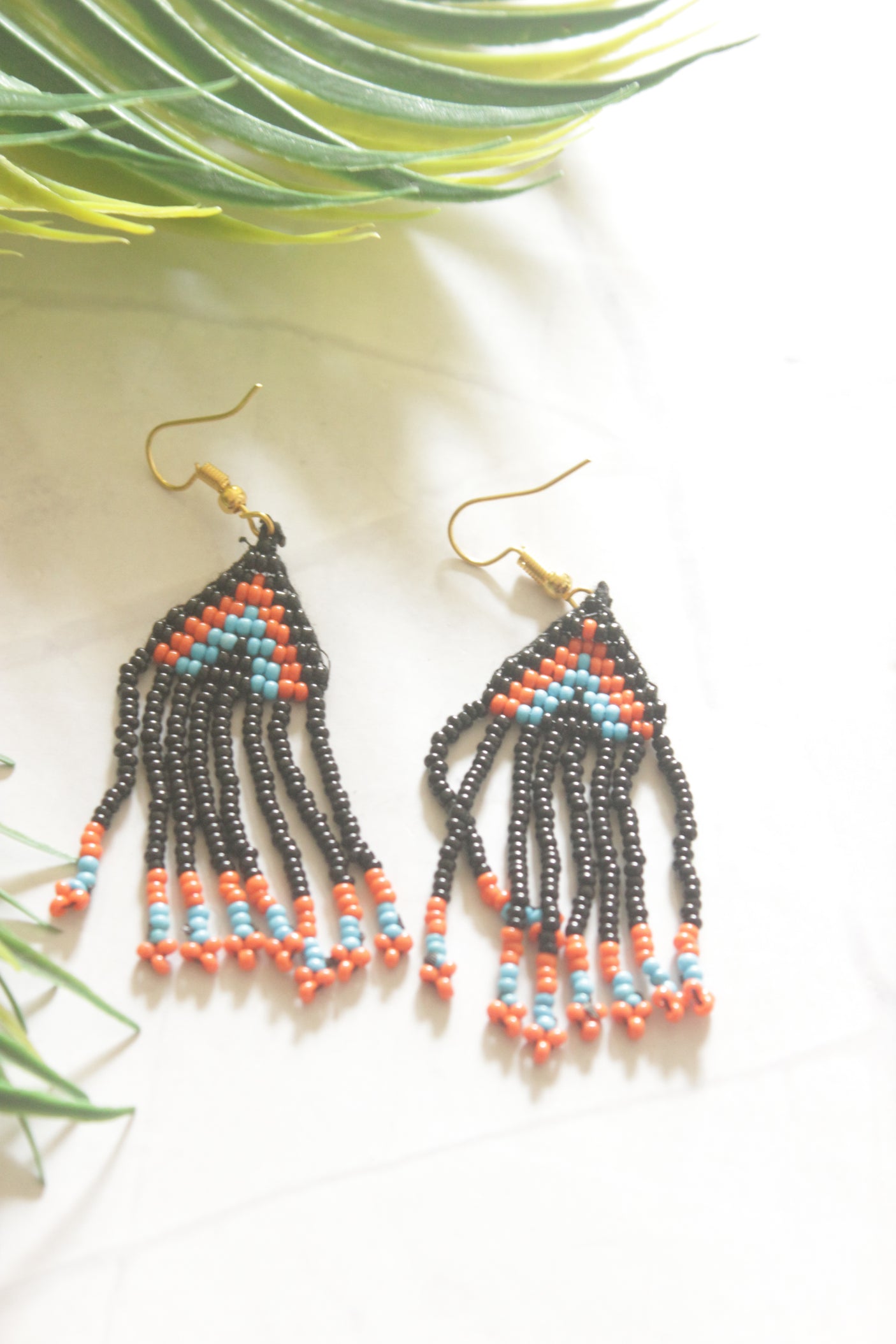 Black and Blue Hand Beaded Long Necklace Set