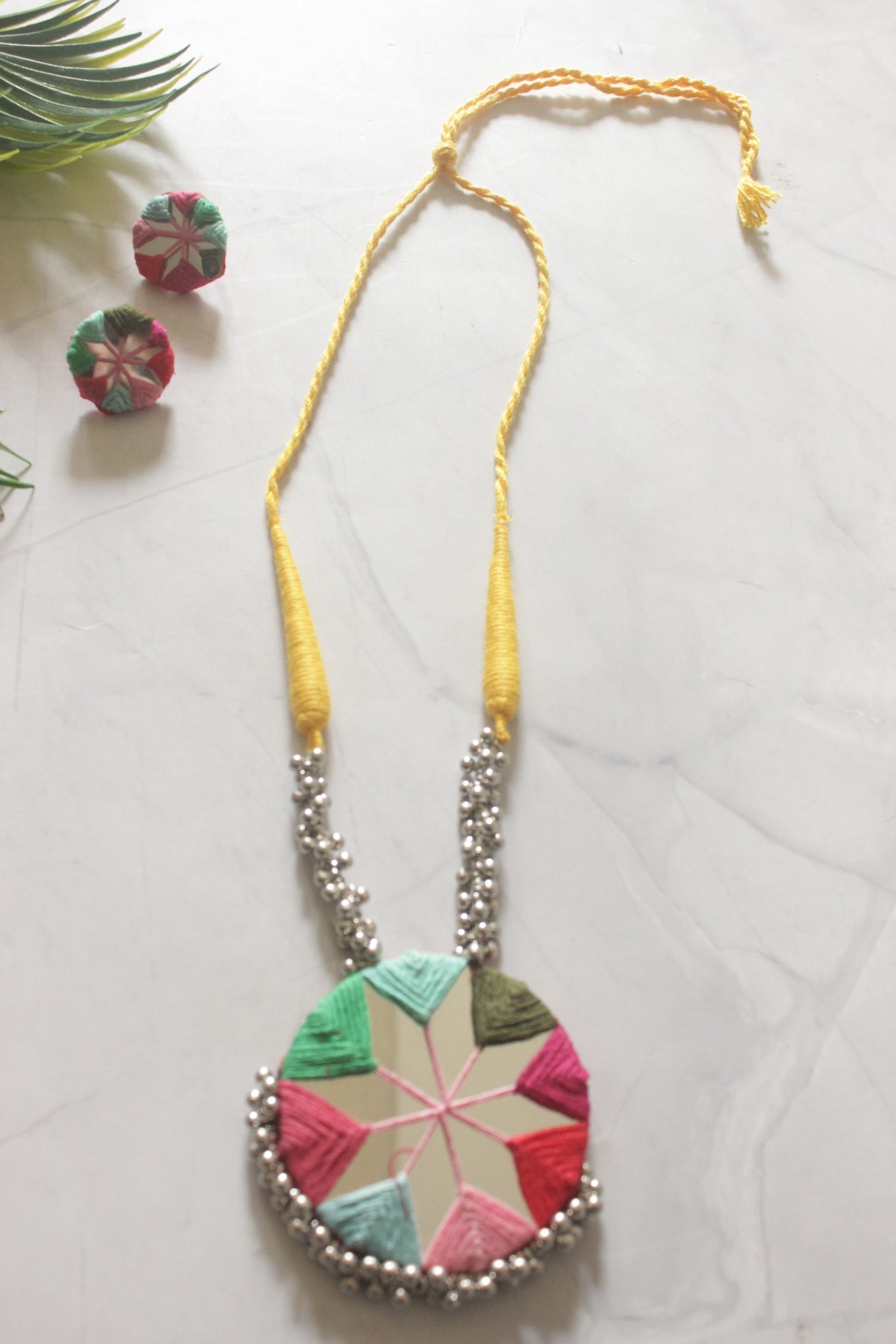 Multi-Color Hand Embroidered Mirror and Ghungroo Necklace