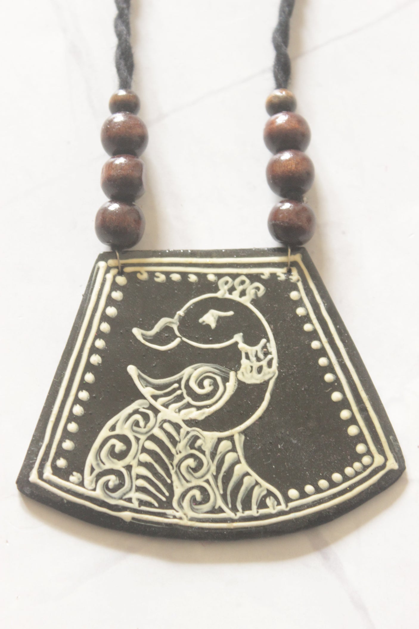 Black Hand-Painted Peacock Ceramic Necklace Set