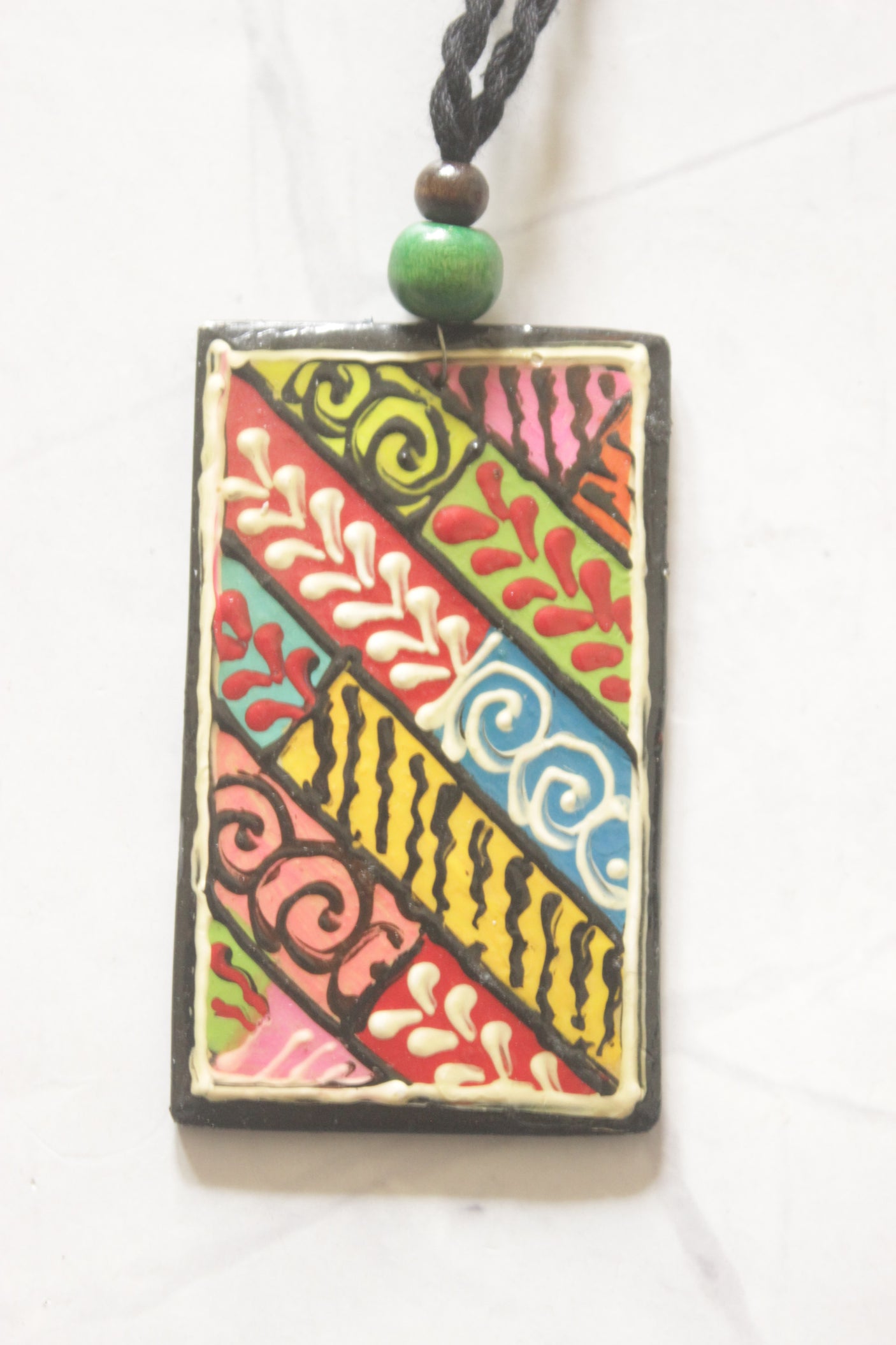 Vibrant Multicolour Folk Pattern Hand-Painted Ceramic Necklace Set