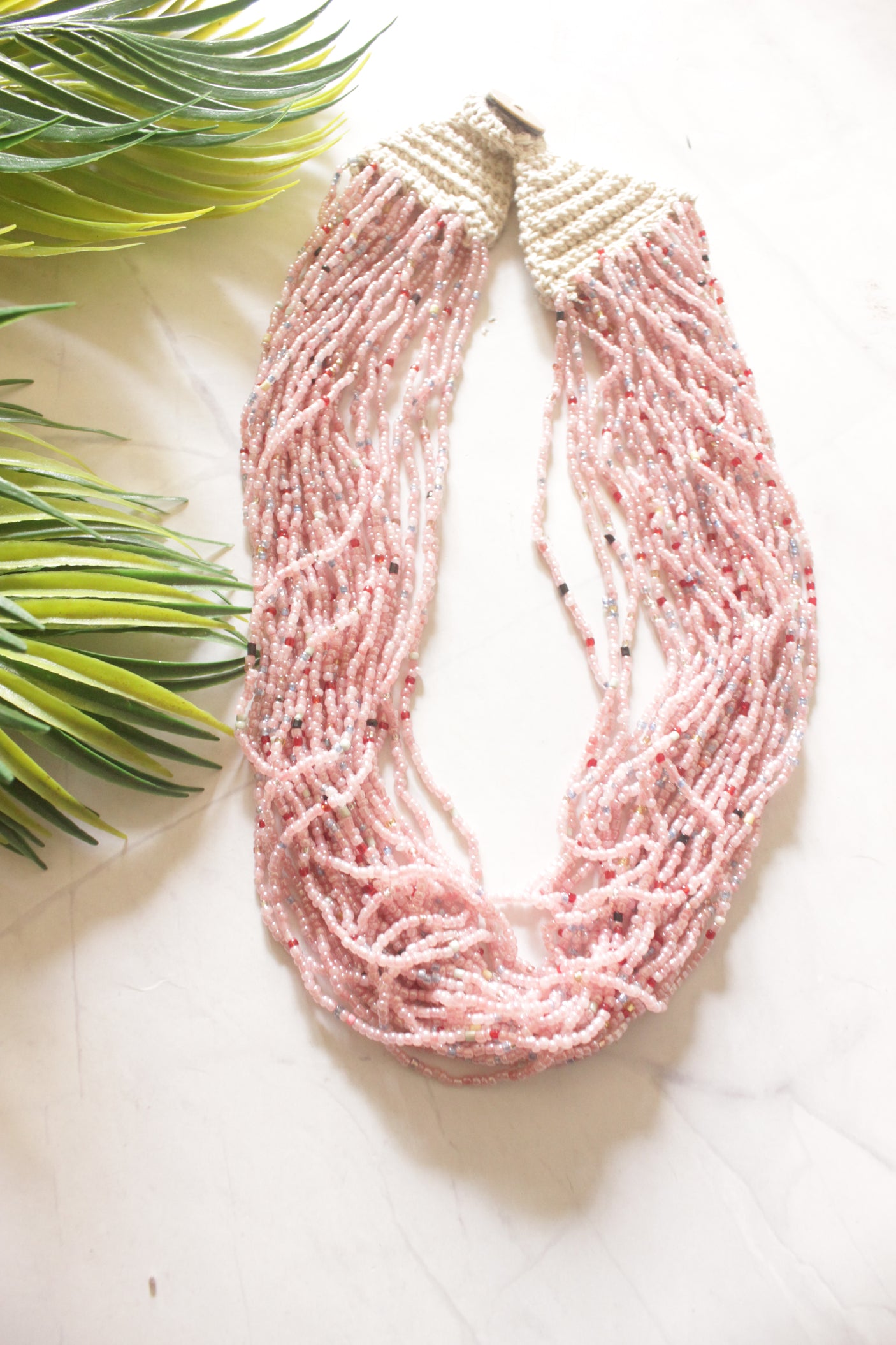 Blush Pink Beads Hand Beaded Multi-Layer Necklace