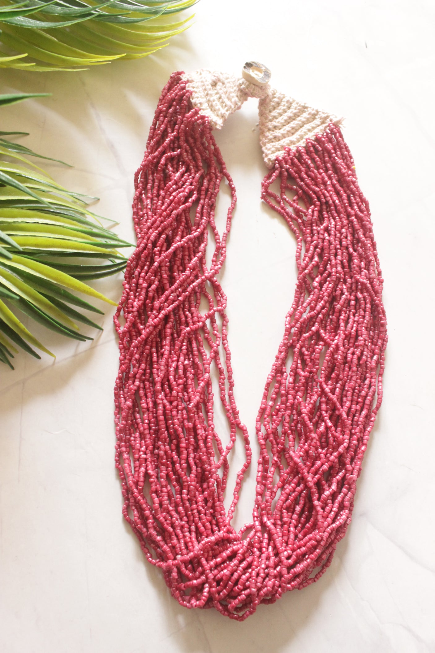 Cranberry Pink Beads Hand Beaded Multi-Layer Necklace