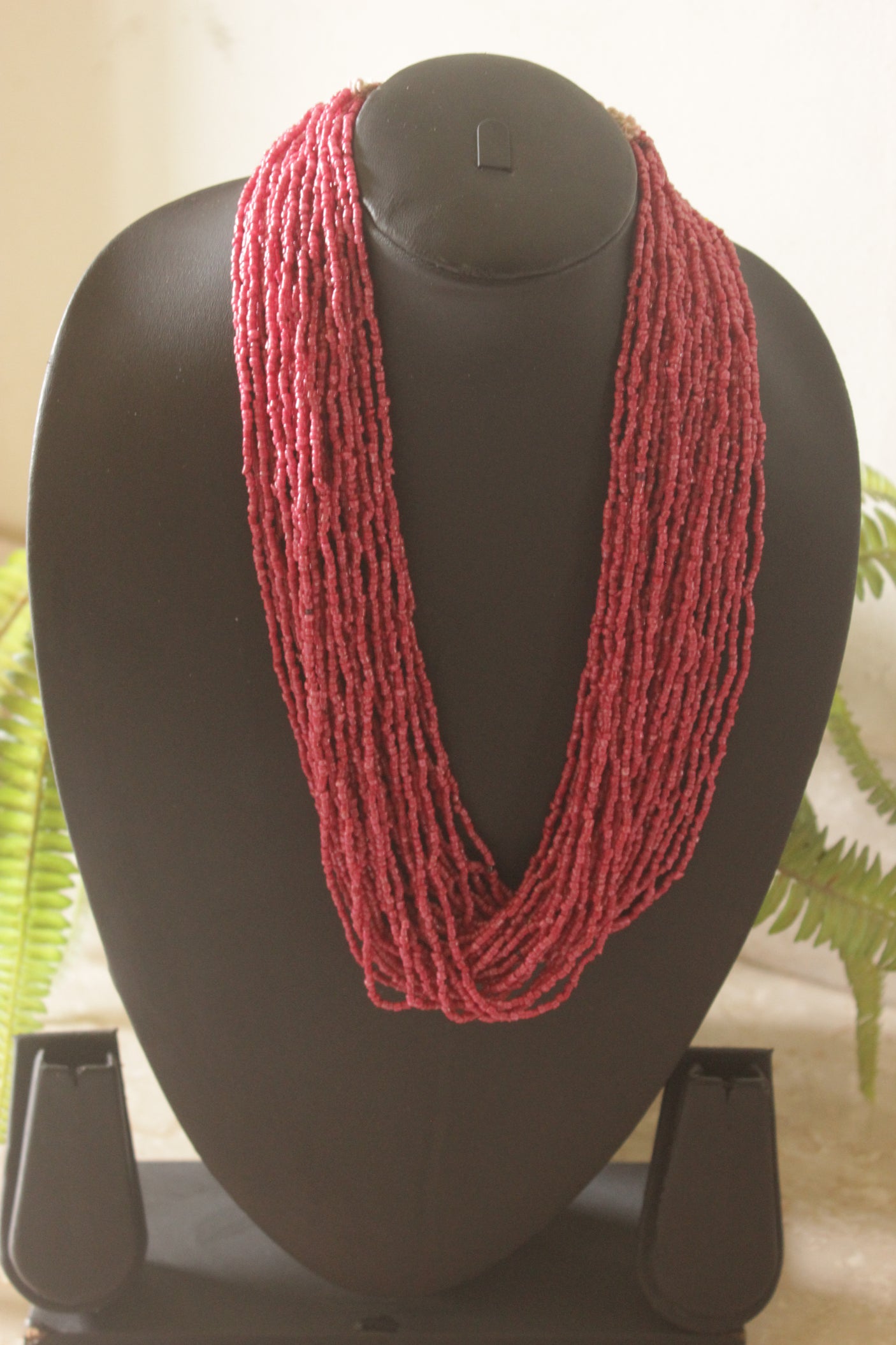 Cranberry Pink Beads Hand Beaded Multi-Layer Necklace