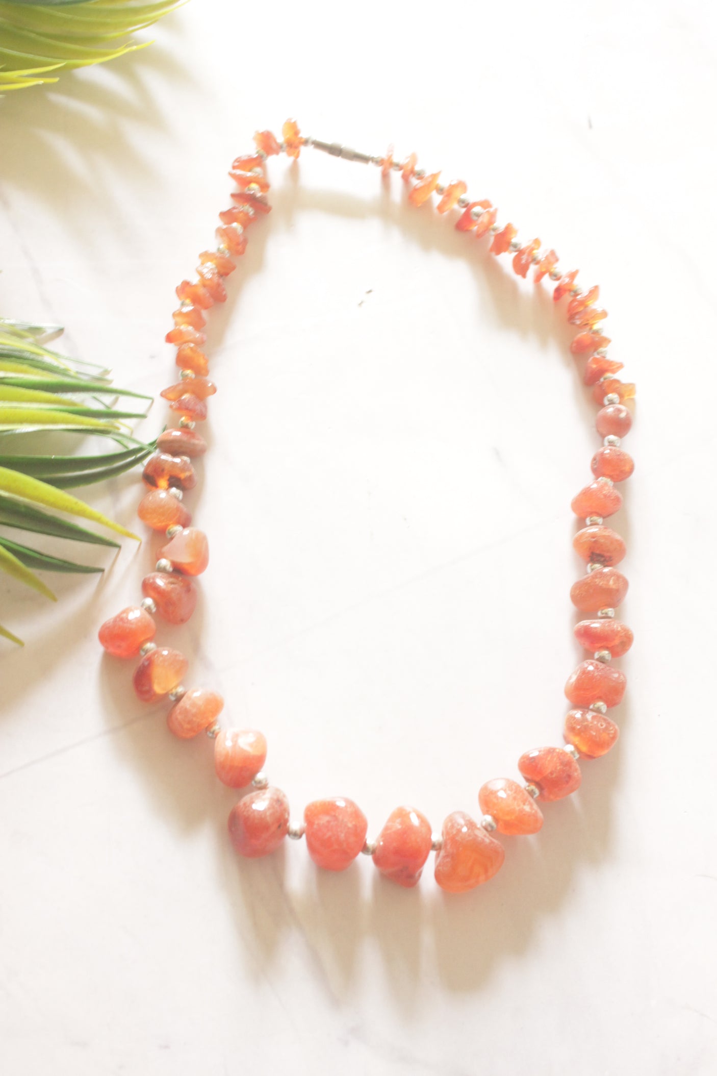Natural Carnelian Necklace with Silver Beads