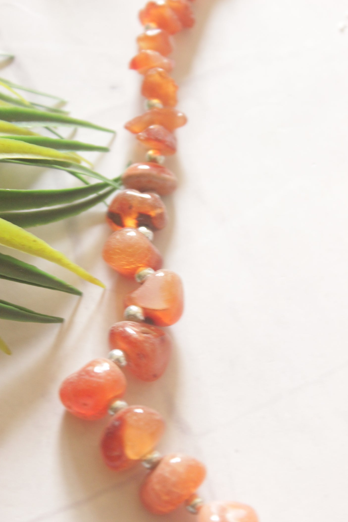 Natural Carnelian Necklace with Silver Beads