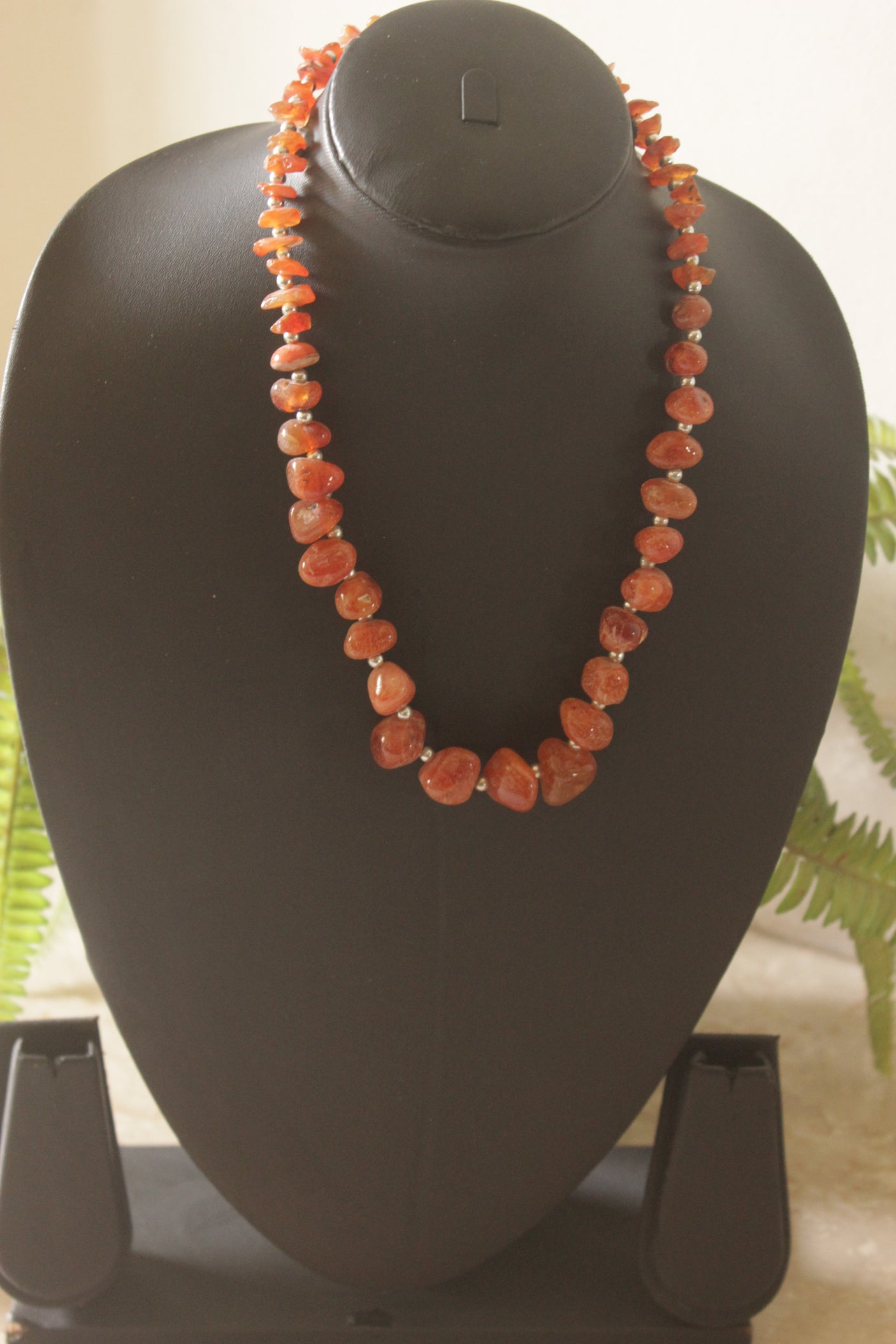 Natural Carnelian Necklace with Silver Beads