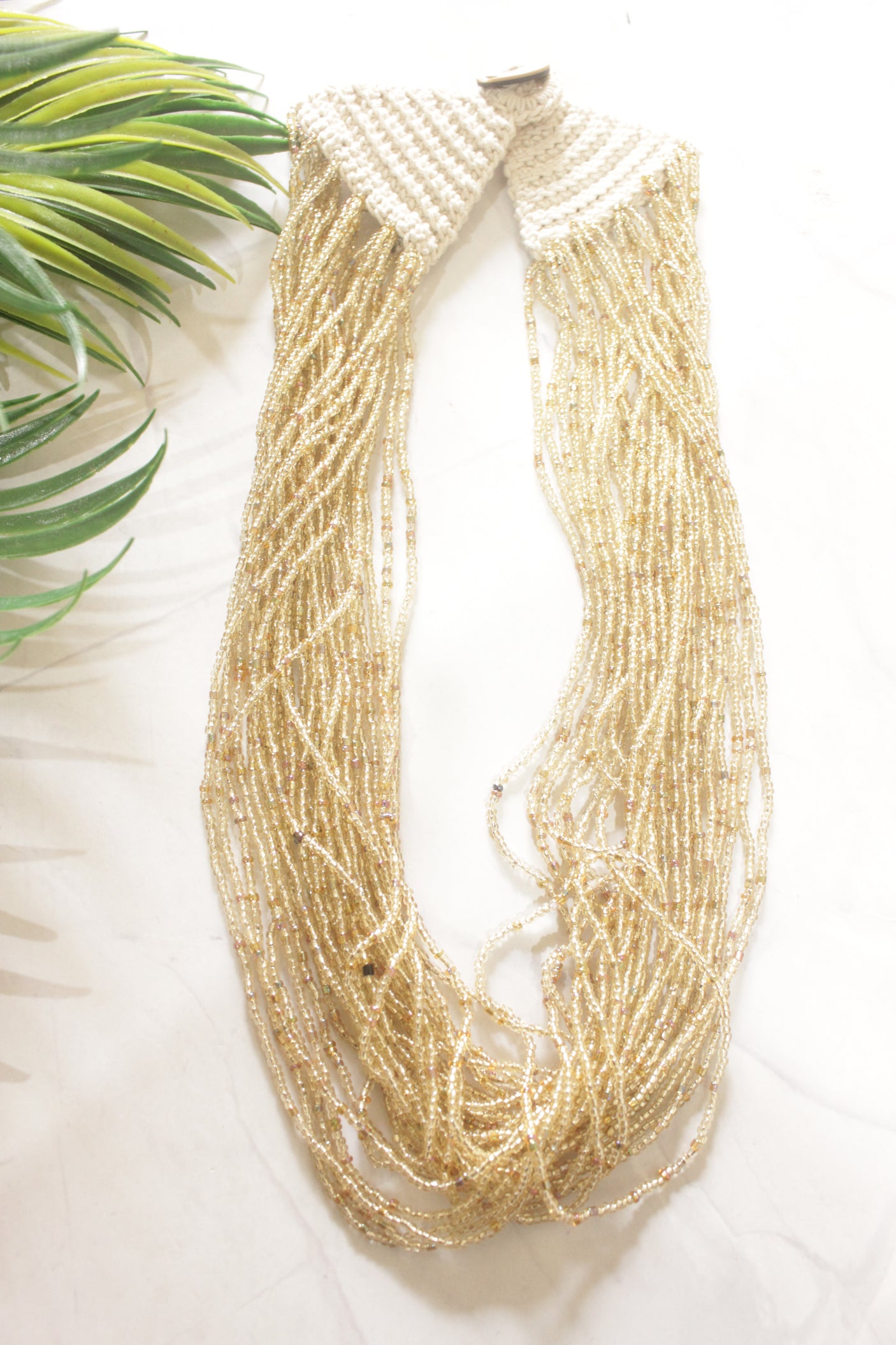 Golden Shimmer Beads Hand Beaded Multi-Layer Necklace