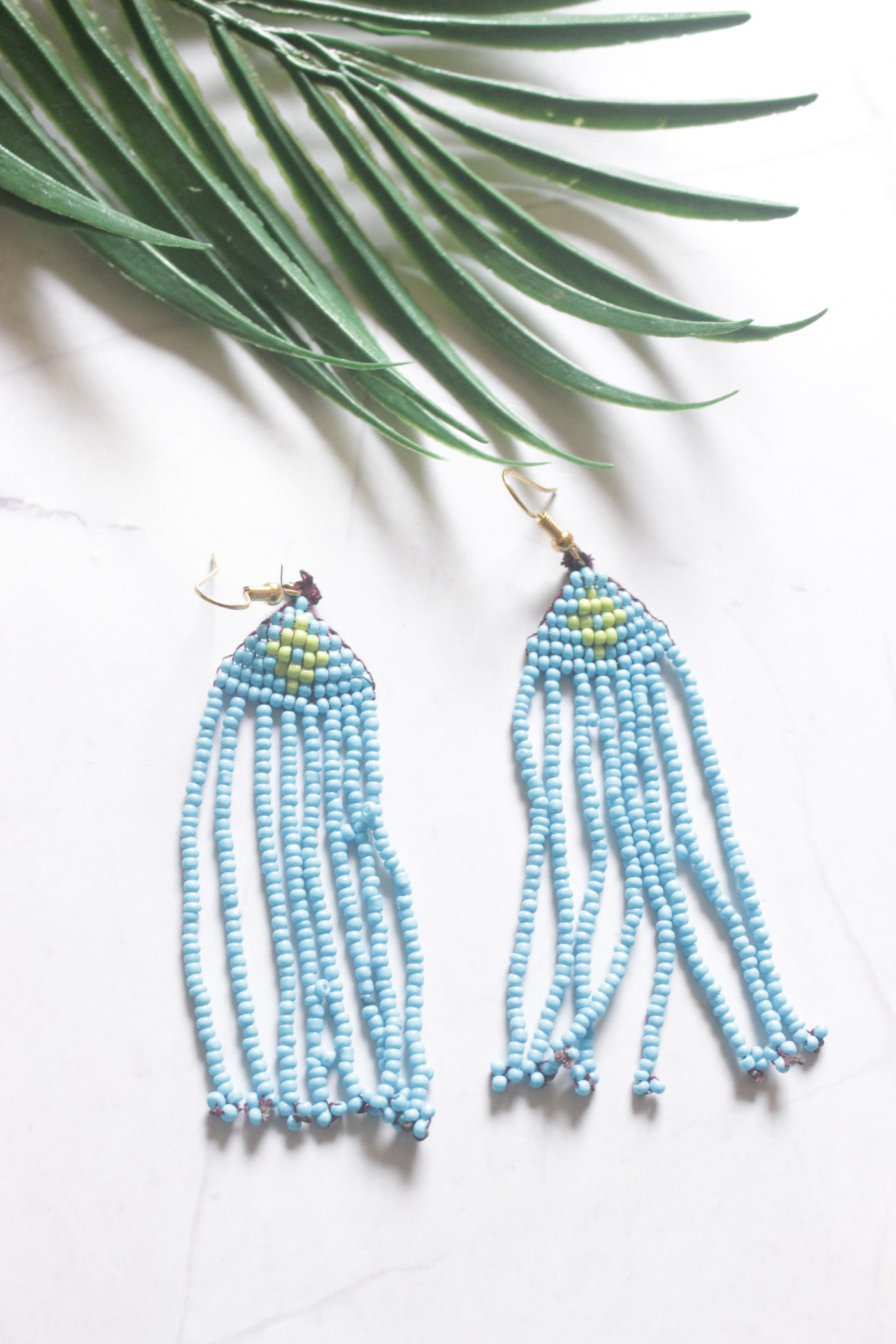 Blue and Pink Hand Beaded Long Necklace Set