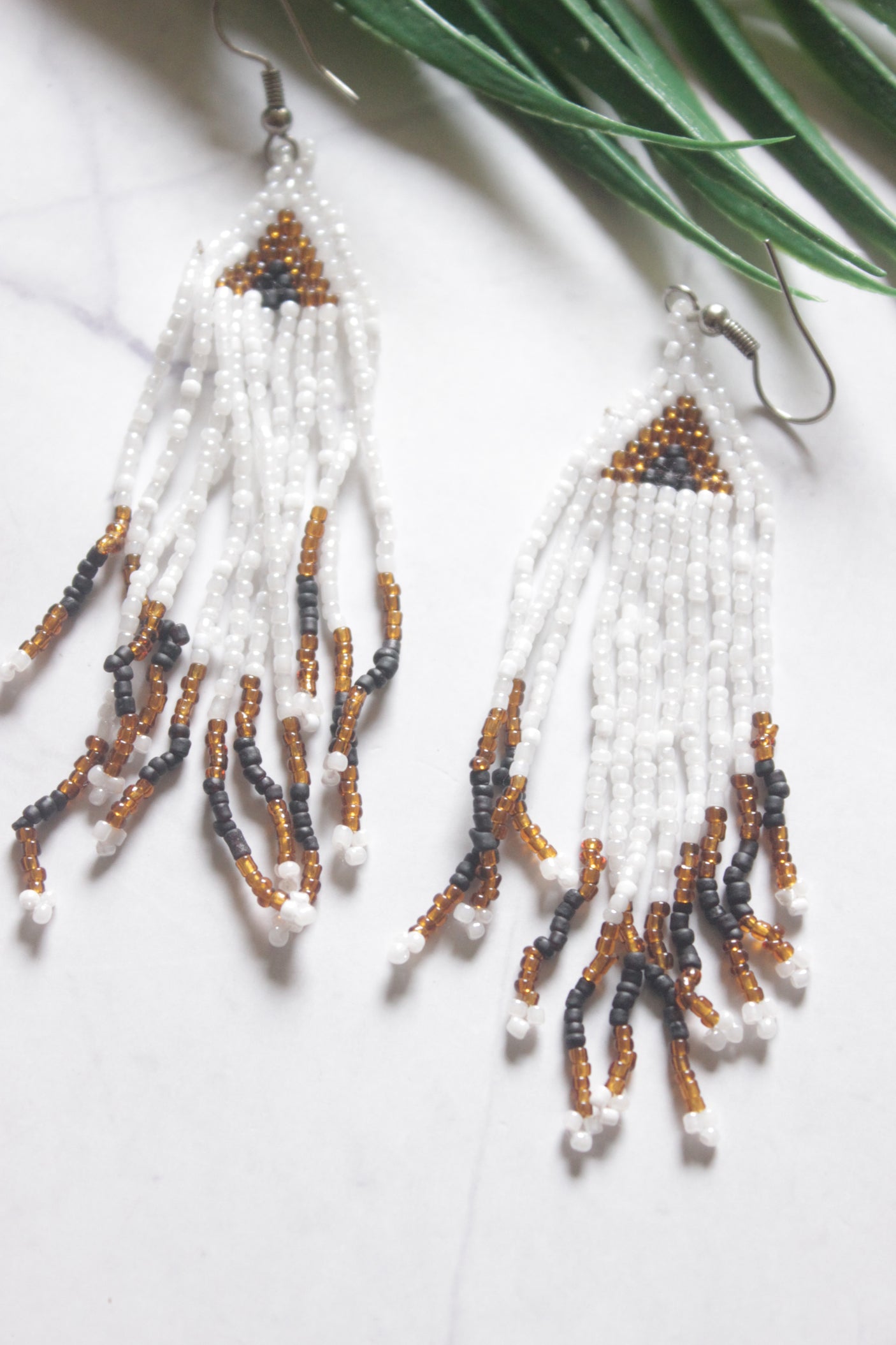 White and Multi-Color Hand Beaded Long Necklace Set