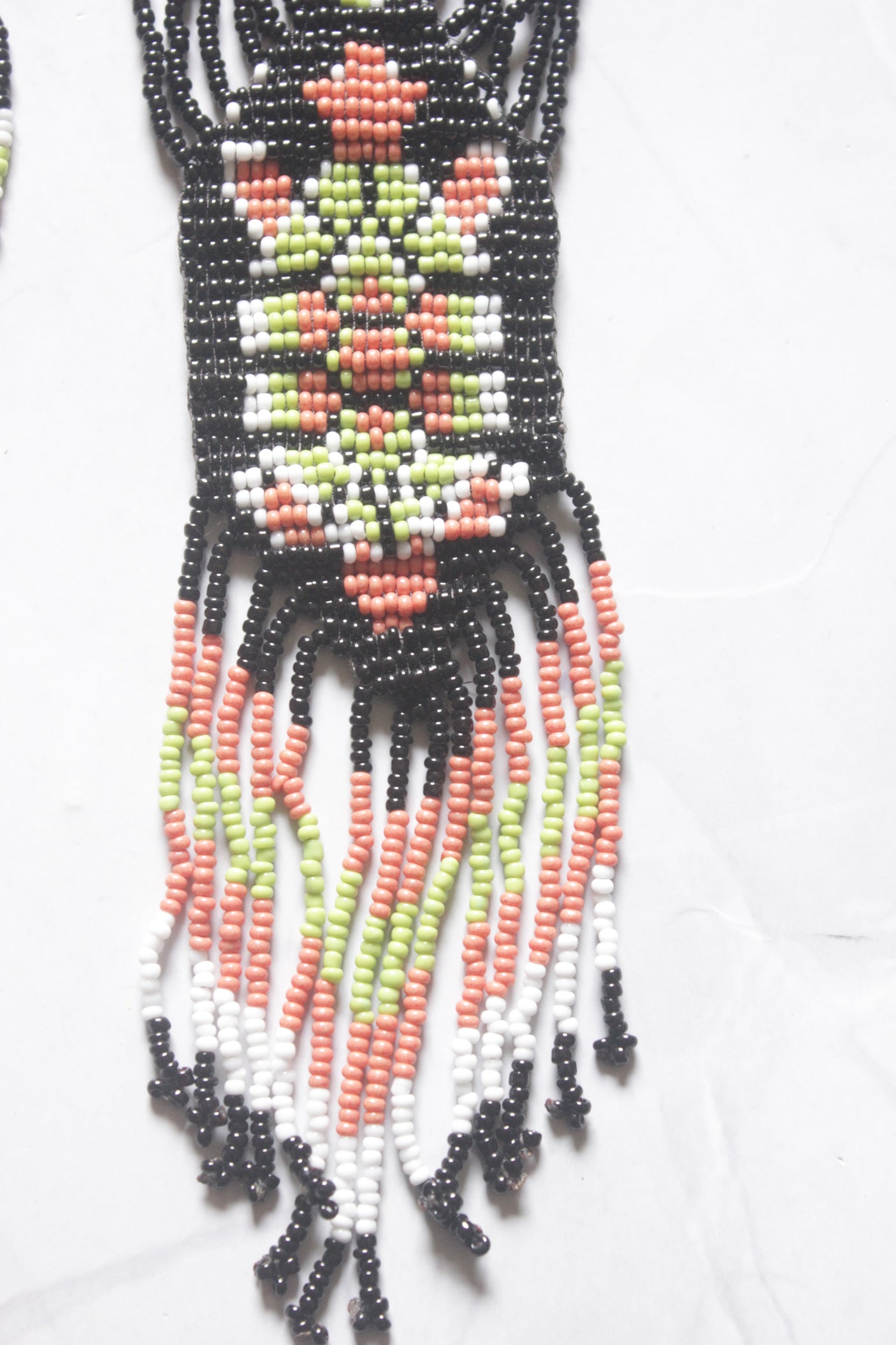 Black and Multi-Color Hand Beaded Long Necklace Set