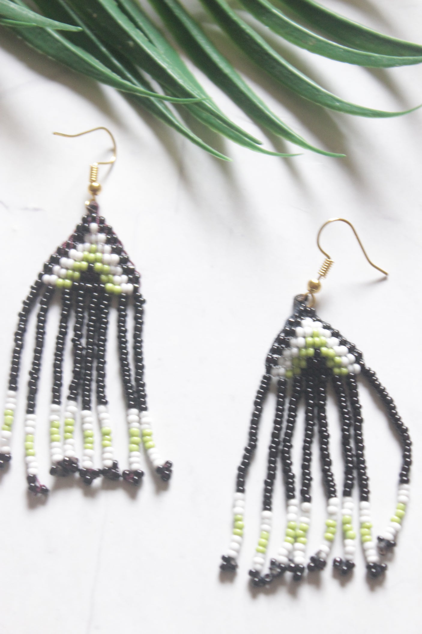 Black and Multi-Color Hand Beaded Long Necklace Set