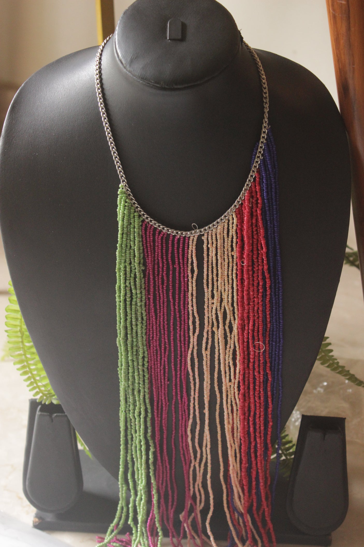 Vibrant Multi-Color Seed Beads Long Fringe Waterfall Necklace