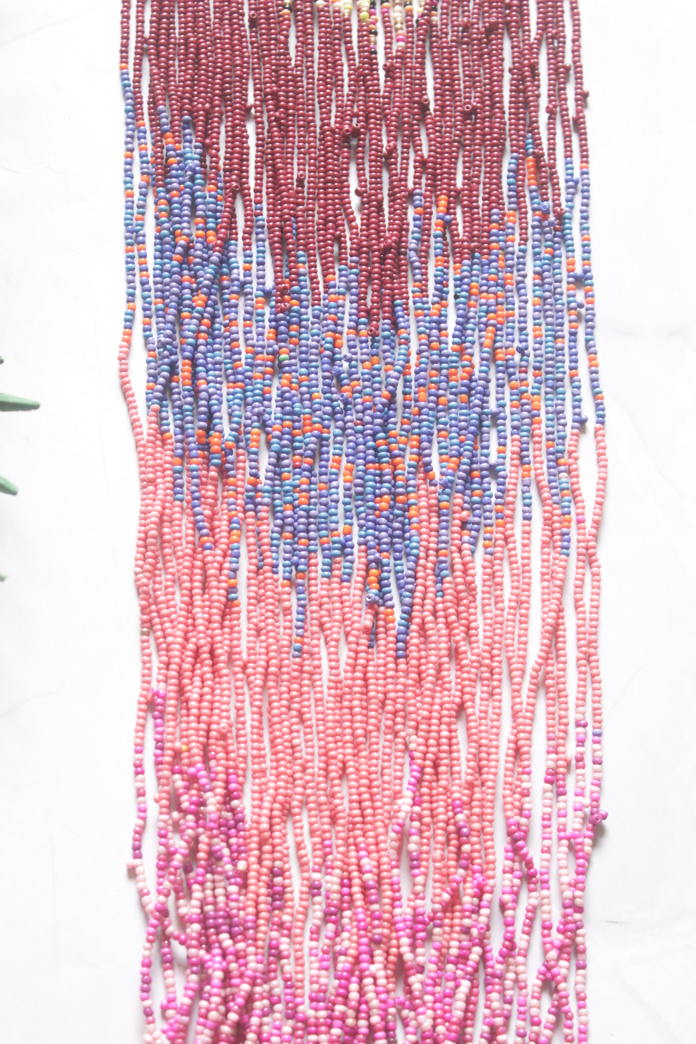 Color Blocked Multi-Color Seed Beads Long Fringe Waterfall Necklace