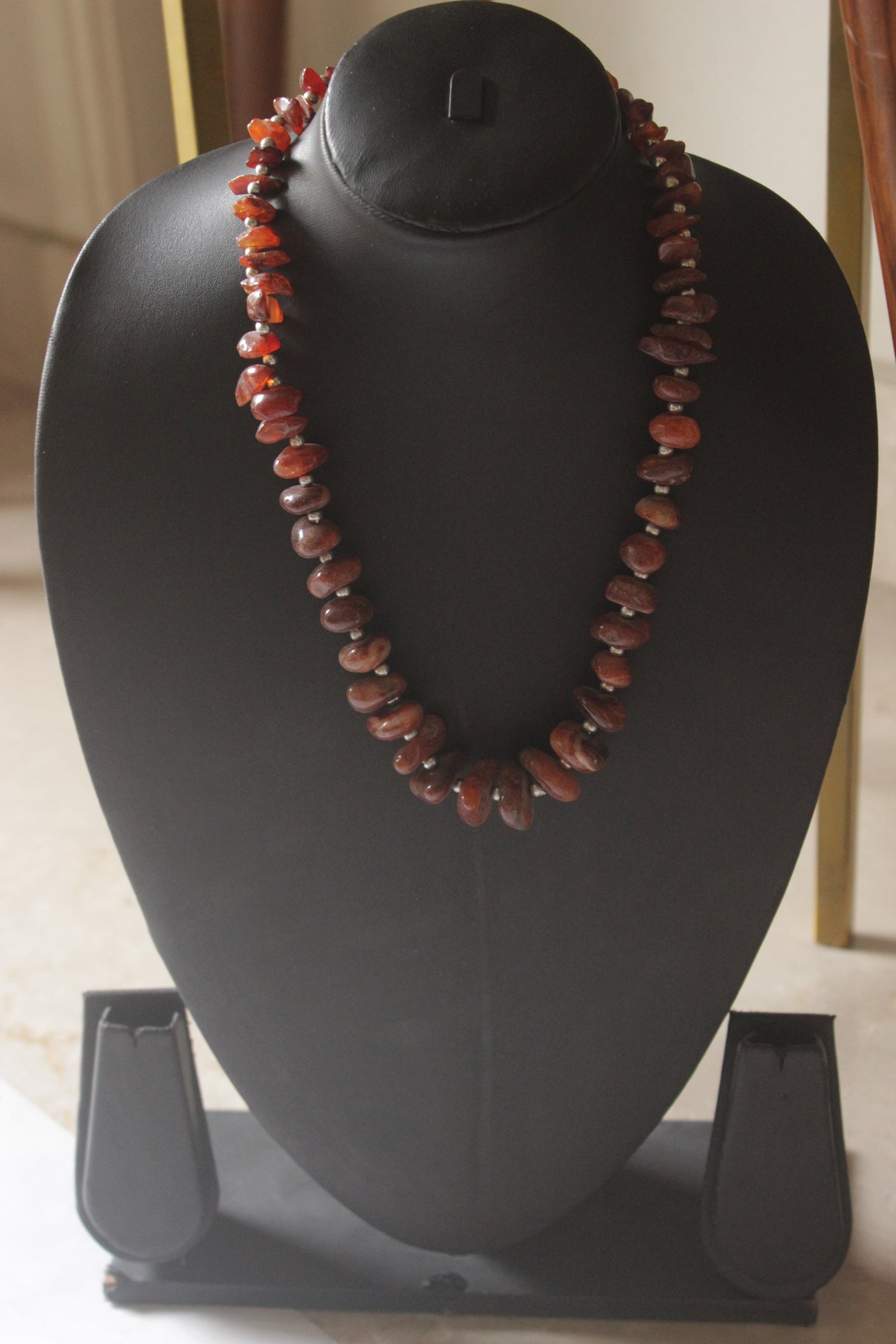 Deep Mahogany Agate Rough Nugget Necklace with Silver Accents