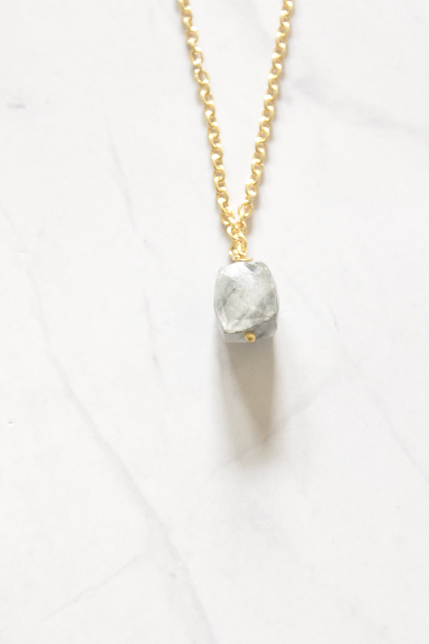 Rough Cut Aquamarine Crystal Drop Gold Chain Necklace
